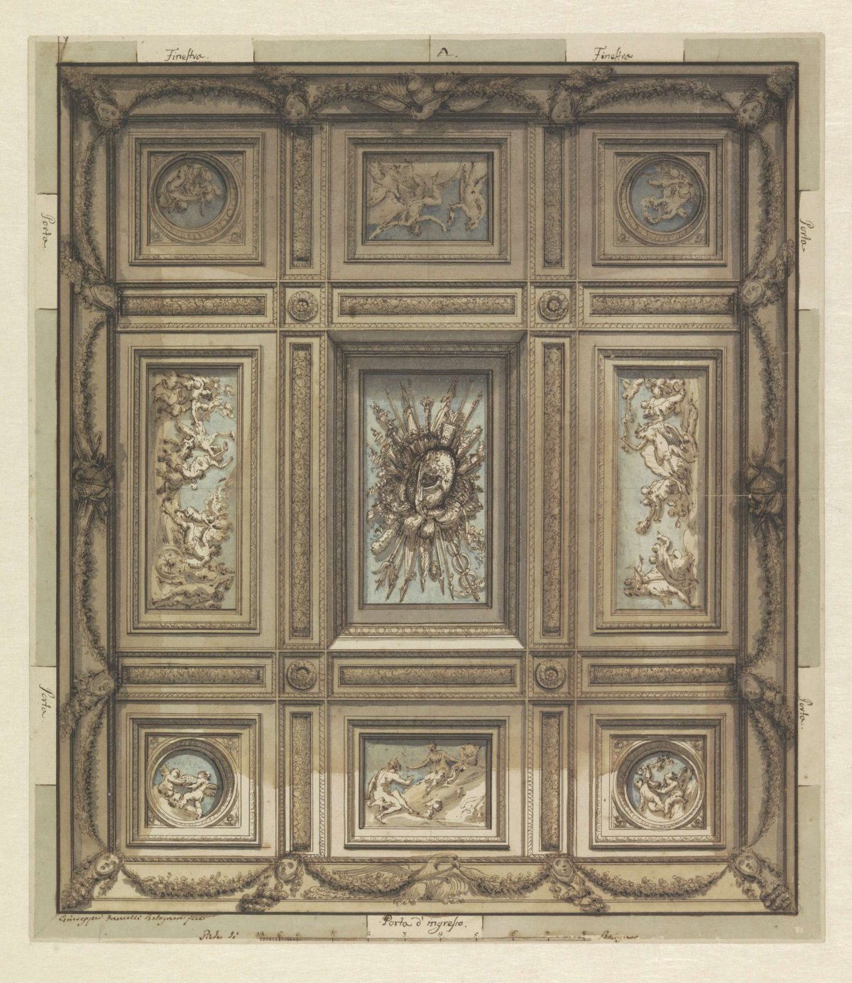 Design for a richly decorated ceiling, Giuseppe Fancelli, 1750 - 1840