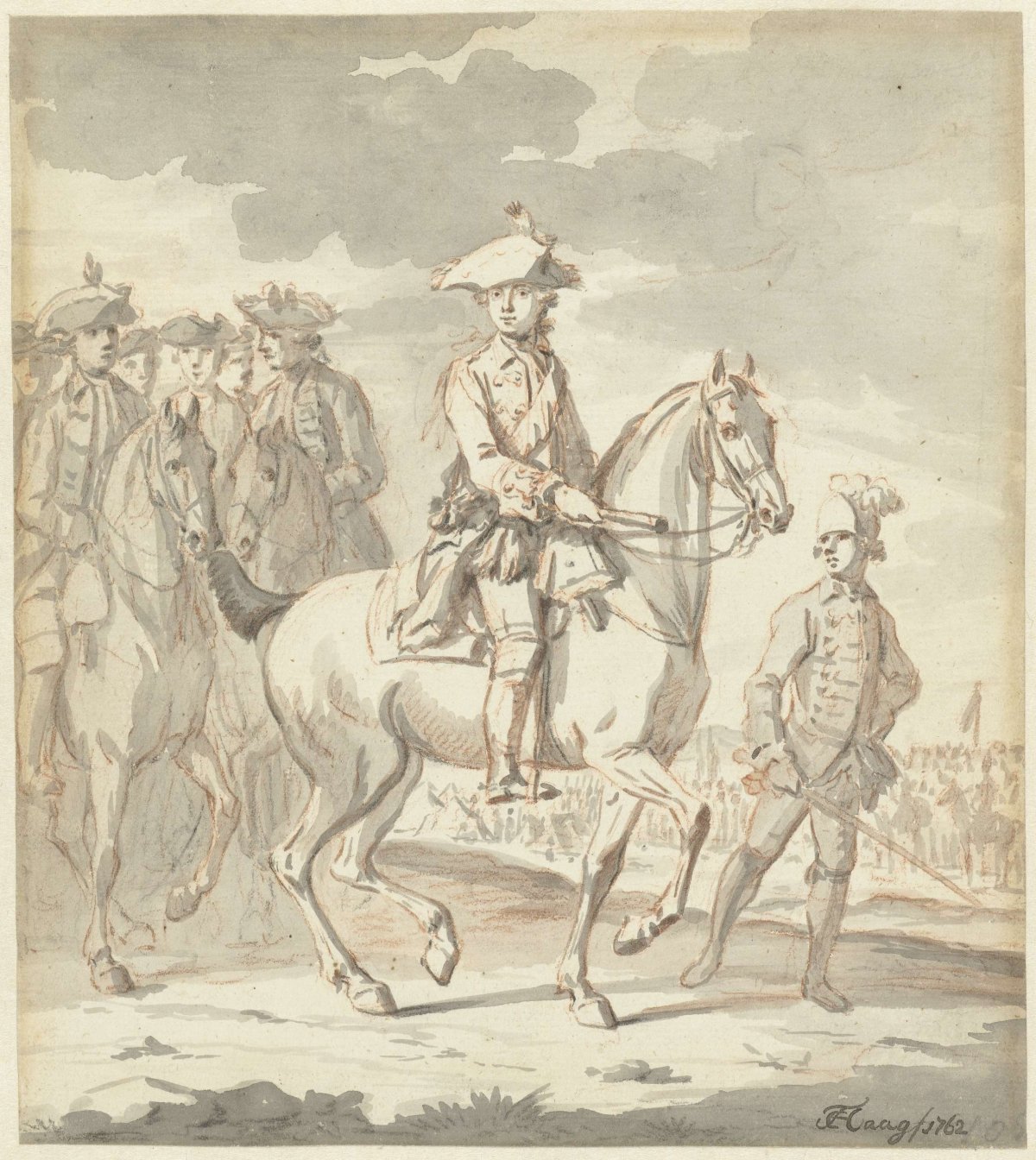 The young Prince William V on horseback, with entourage, Tethart Philip Christian Haag, 1762