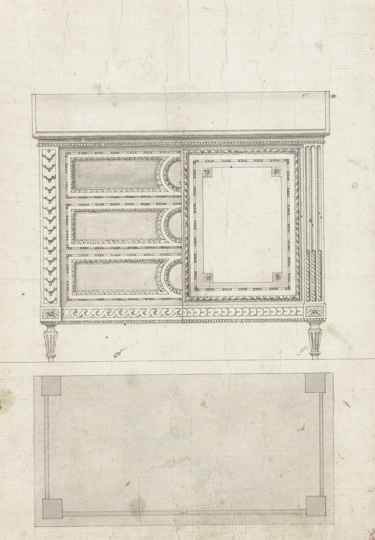 Design for a dresser, with alternative with doors, anonymous, 1775 - 1785
