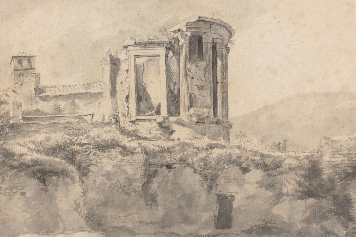 View of the Temple of Vesta at Tivoli, Jan Asselijn, c. 1636 - c. 1644
