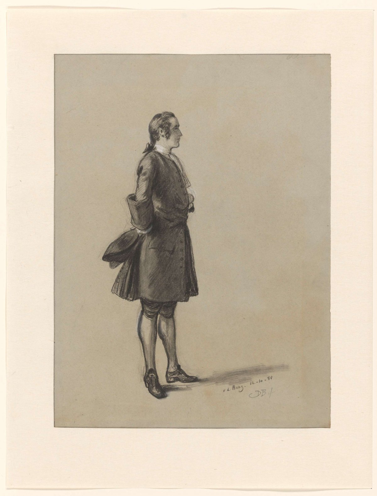 Figure study of a standing man, holding his stitch on his back, David Bles, 1888