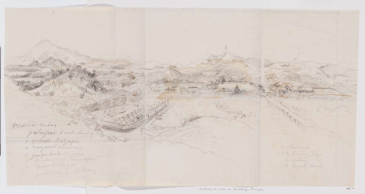 Landscape west of Sumedang, Priangan, West Java, Adrianus Johannes Bik, c. 1816 - c. 1846