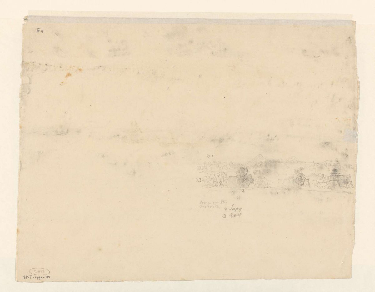 Dorp verscholen in vegetatie, Java (?), Adrianus Johannes Bik, c. 1816 - c. 1846