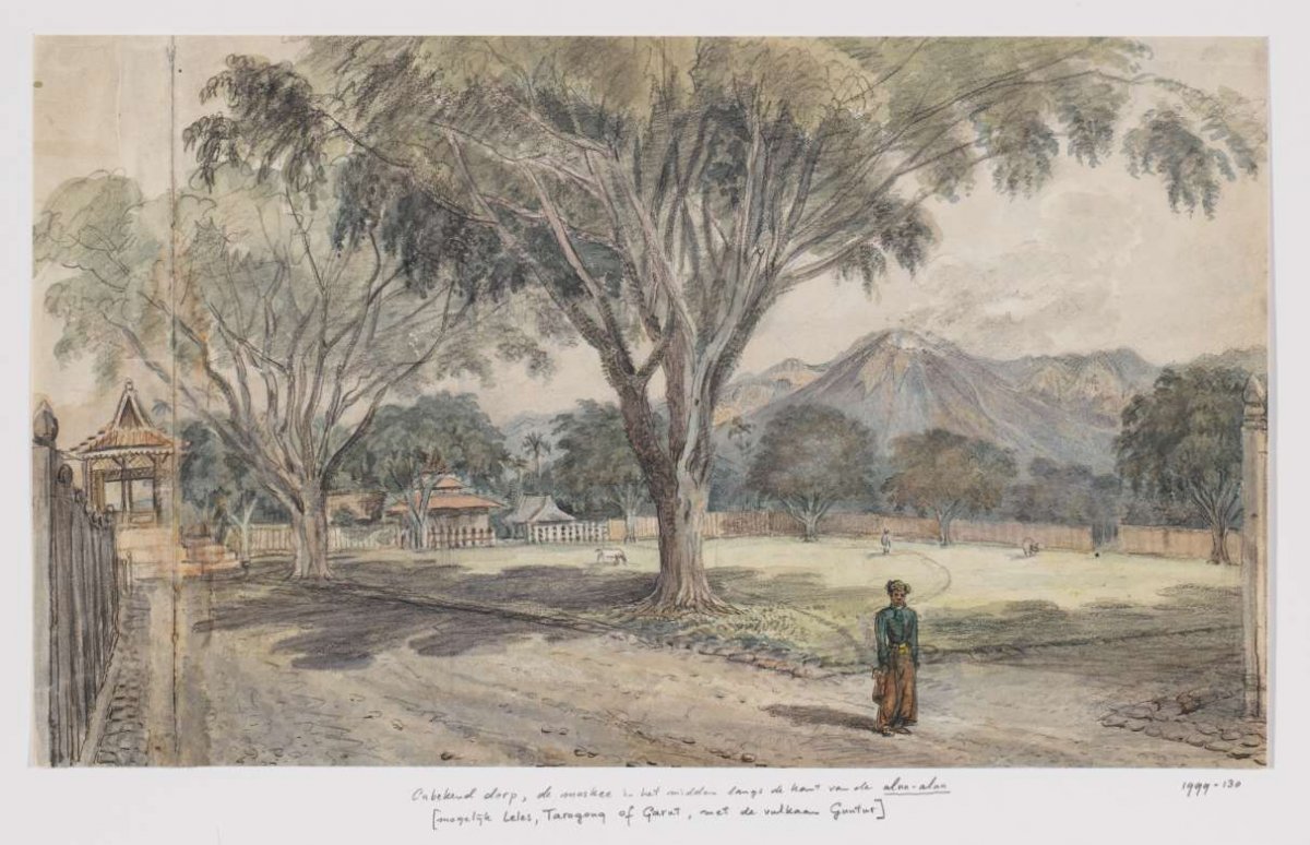 View of the alun-alun of a village, Adrianus Johannes Bik, c. 1816 - c. 1846