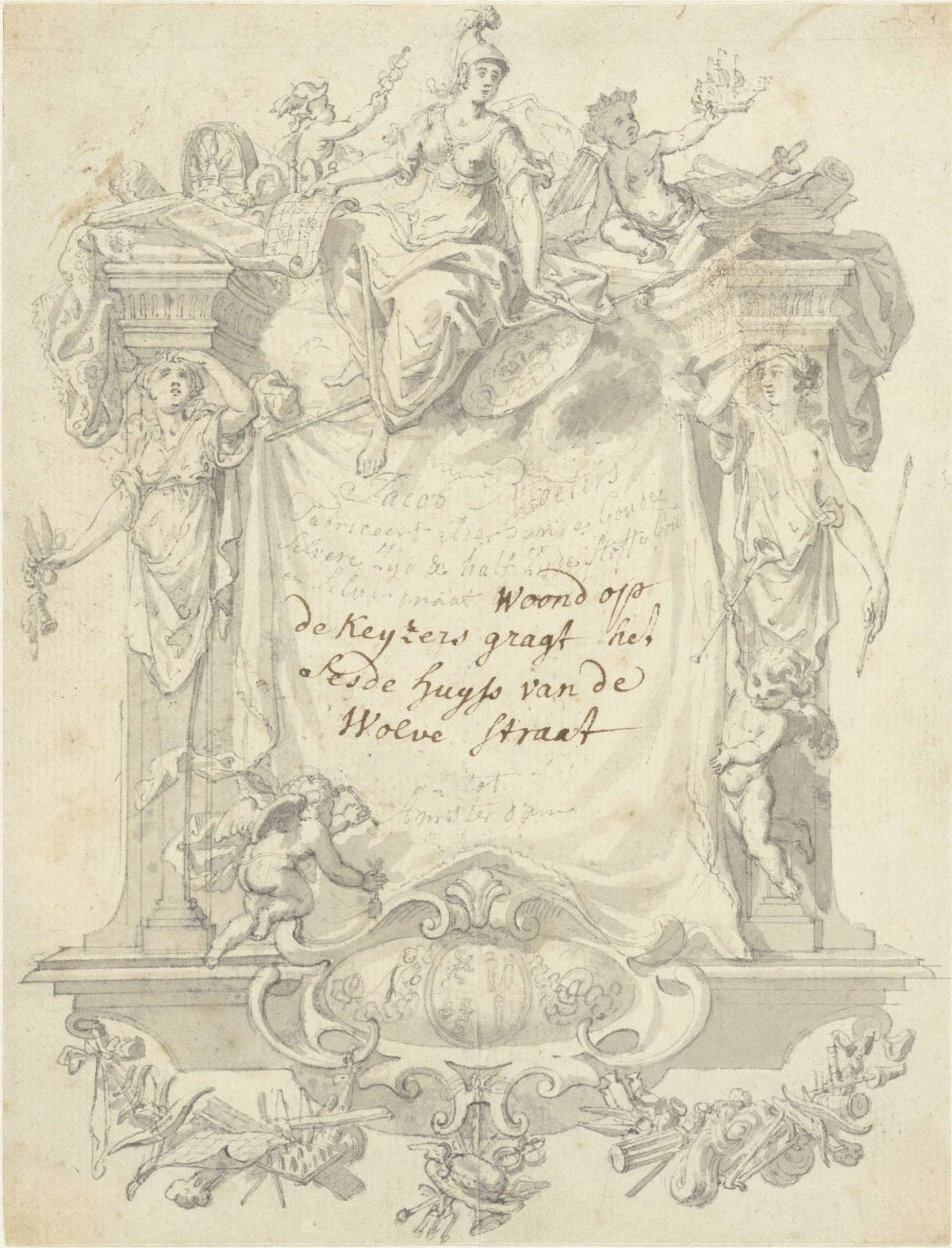 Design for the address card of Jacob Roeters, Simon Fokke, 1735 - c. 1741