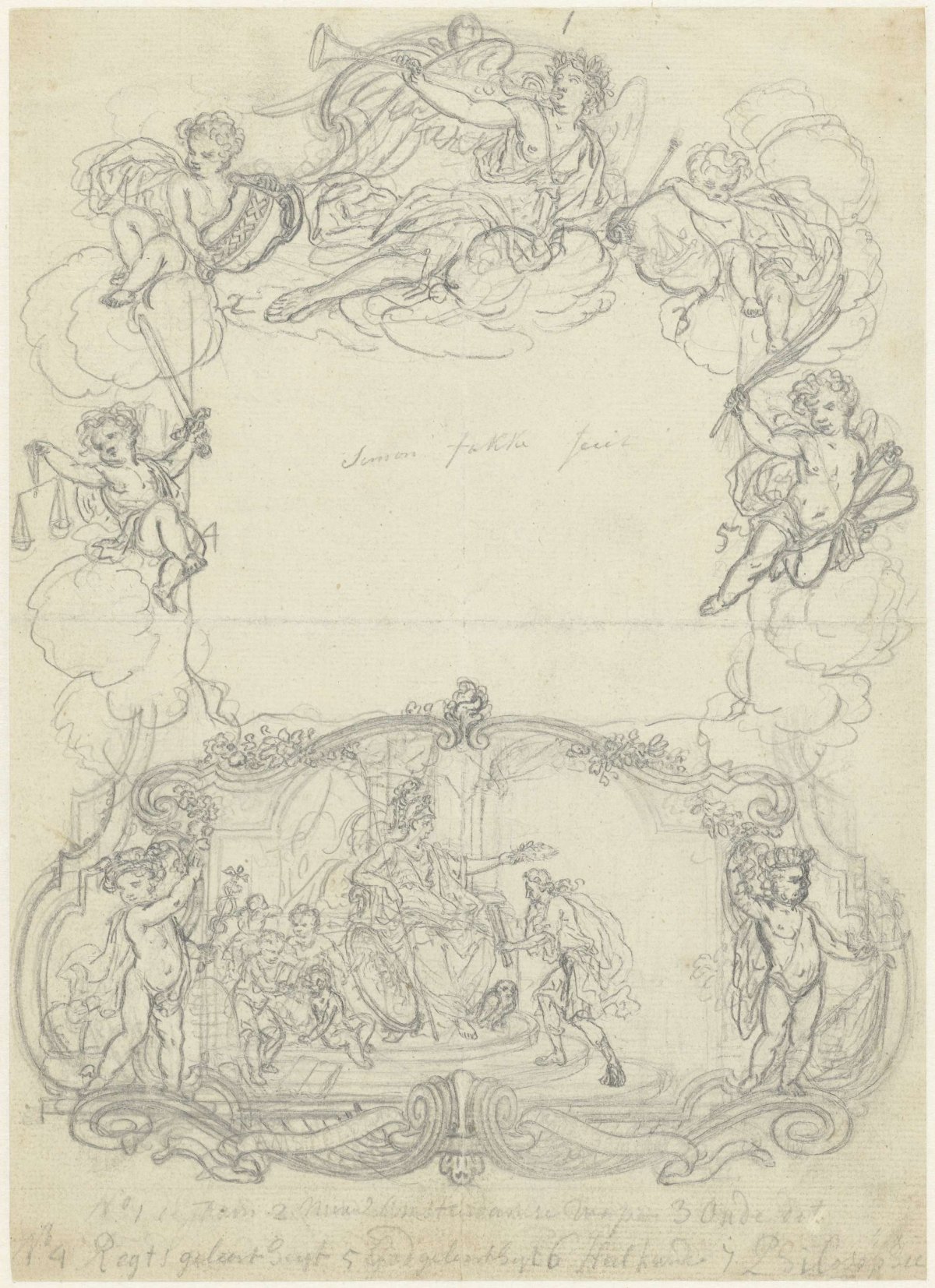 Minerva holds laurel wreath over boy with bull, Simon Fokke, 1745 - c. 1747