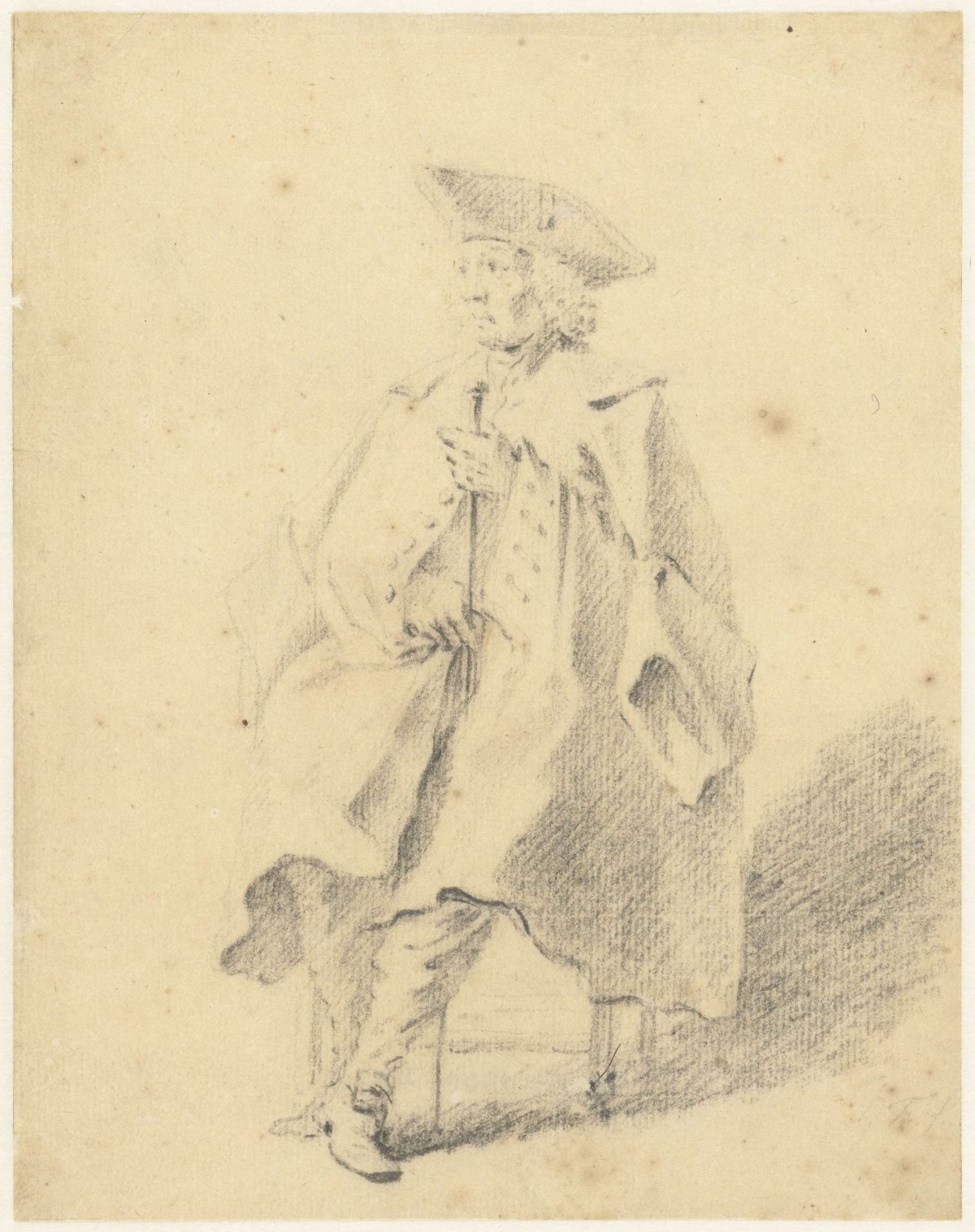Figure study of a seated man with a cane, Simon Fokke, 1722 - c. 1784