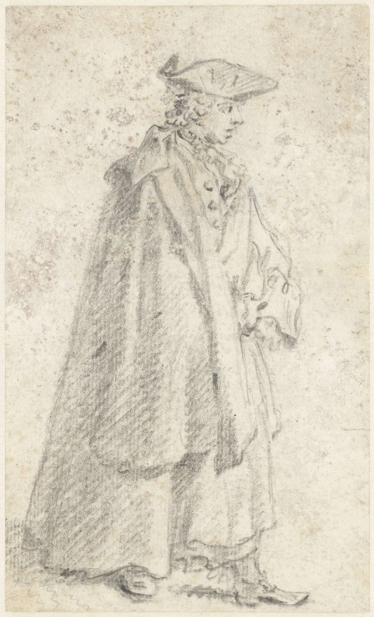 Figure study of a standing man, almost en profil to the right, Simon Fokke, 1722 - c. 1784