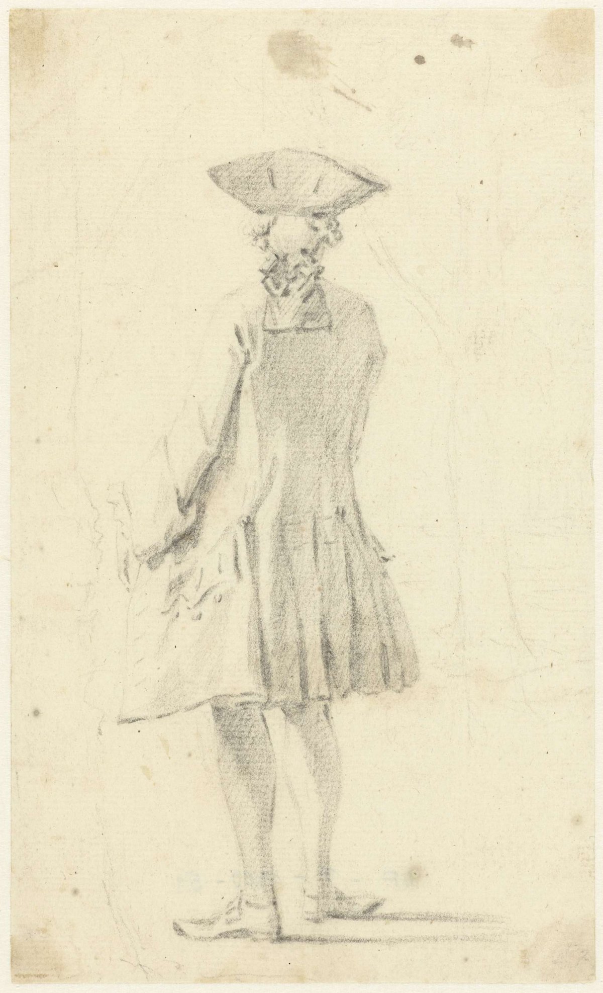 Figure study of a standing man, seen from the back, Simon Fokke, 1722 - c. 1784