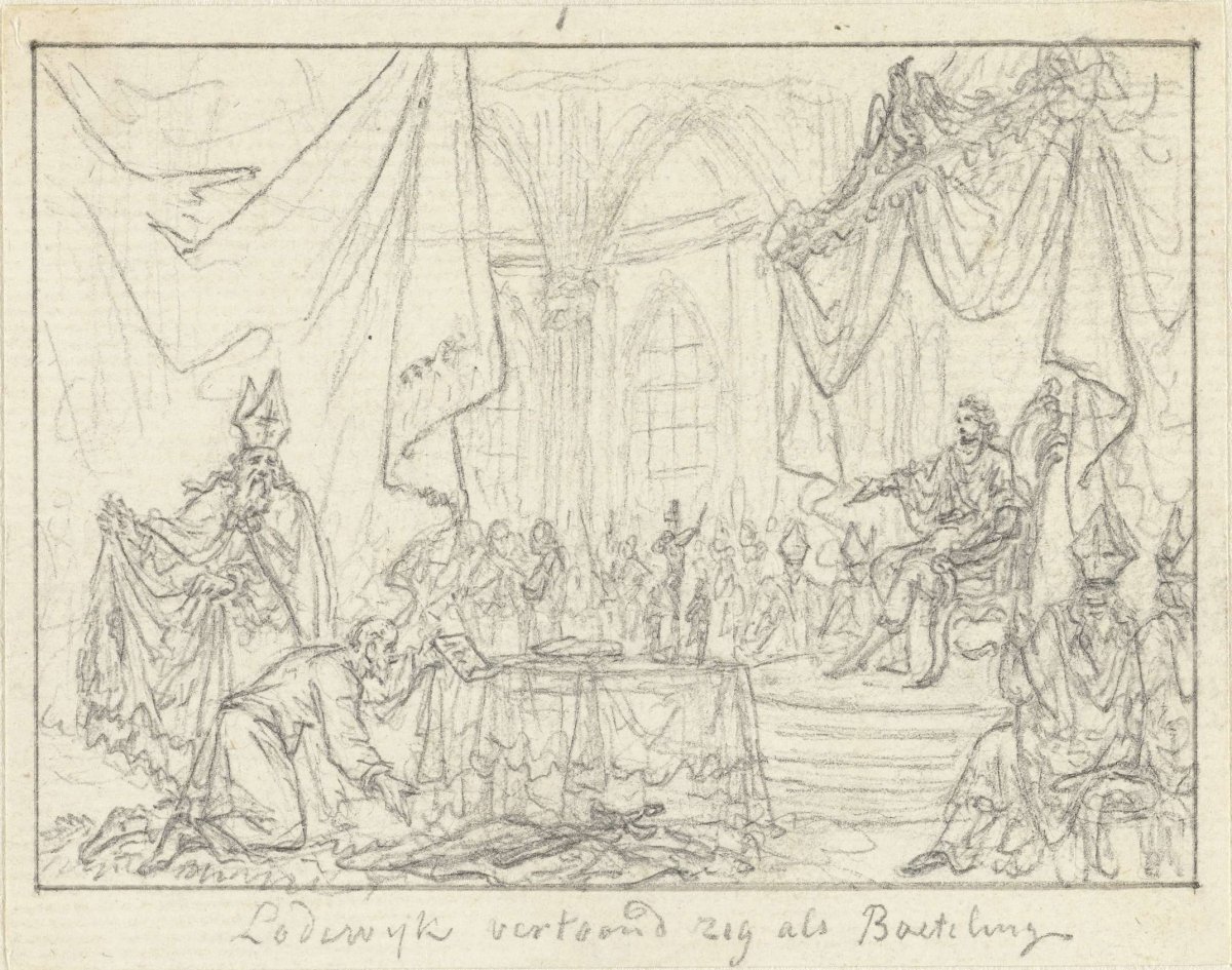 Louis (the Pious?) as a penitent, Simon Fokke, c. 1722 - c. 1784