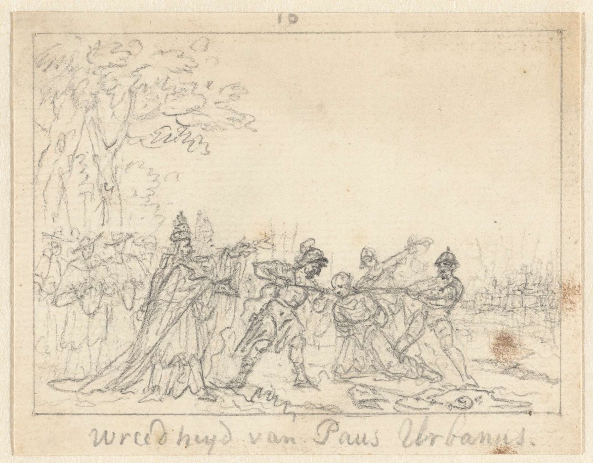 A pagan is strangled in front of Pope Urban II, Simon Fokke, c. 1722 - c. 1784