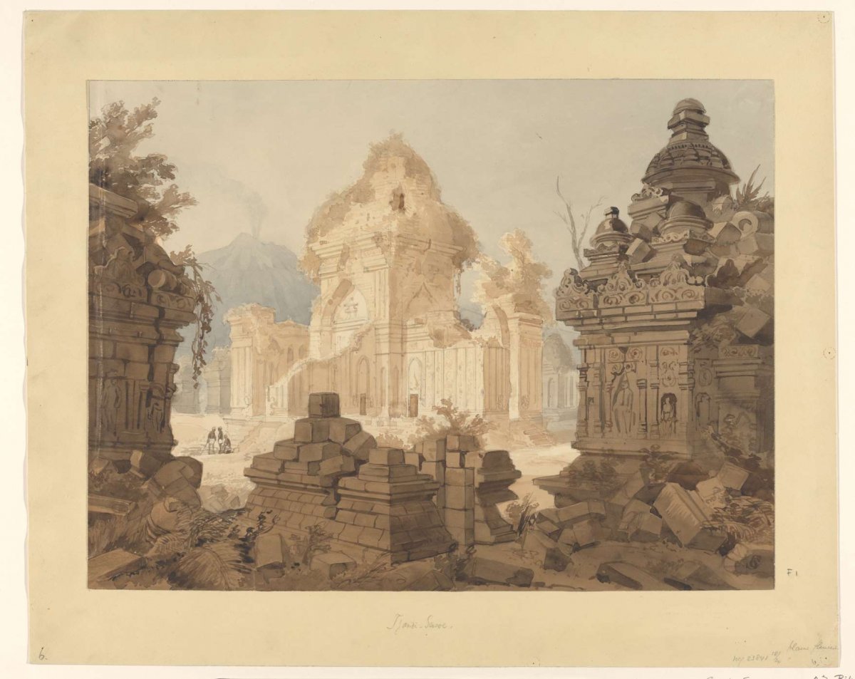 View of the ruins of Candi Sewu by Yogyakarta, Central Java, Cornelis Springer, c. 1827 - c. 1891