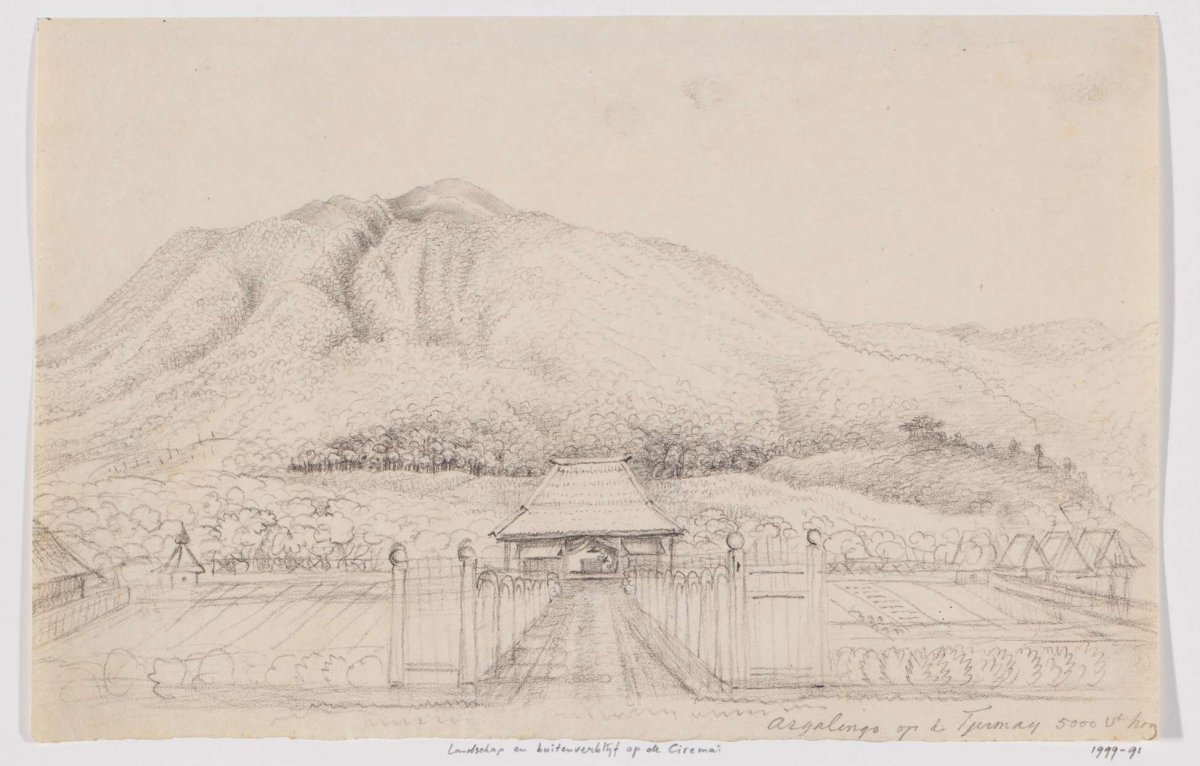 Landscape and country house Argalingga on the Ciremai, West Java, Adrianus Johannes Bik, c. 1816 - c. 1846