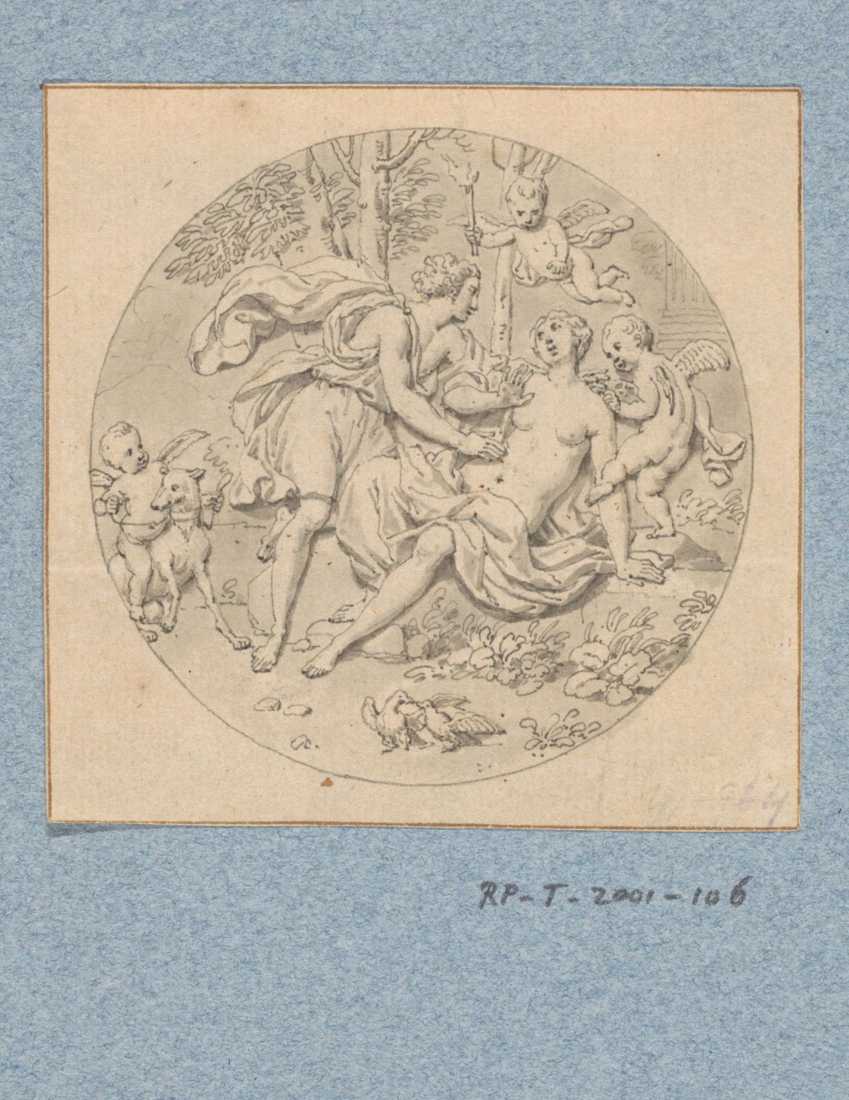Design for the decoration of a watch case with Venus and Adonis, Louis Fabritius Dubourg, c. 1700 - 1732