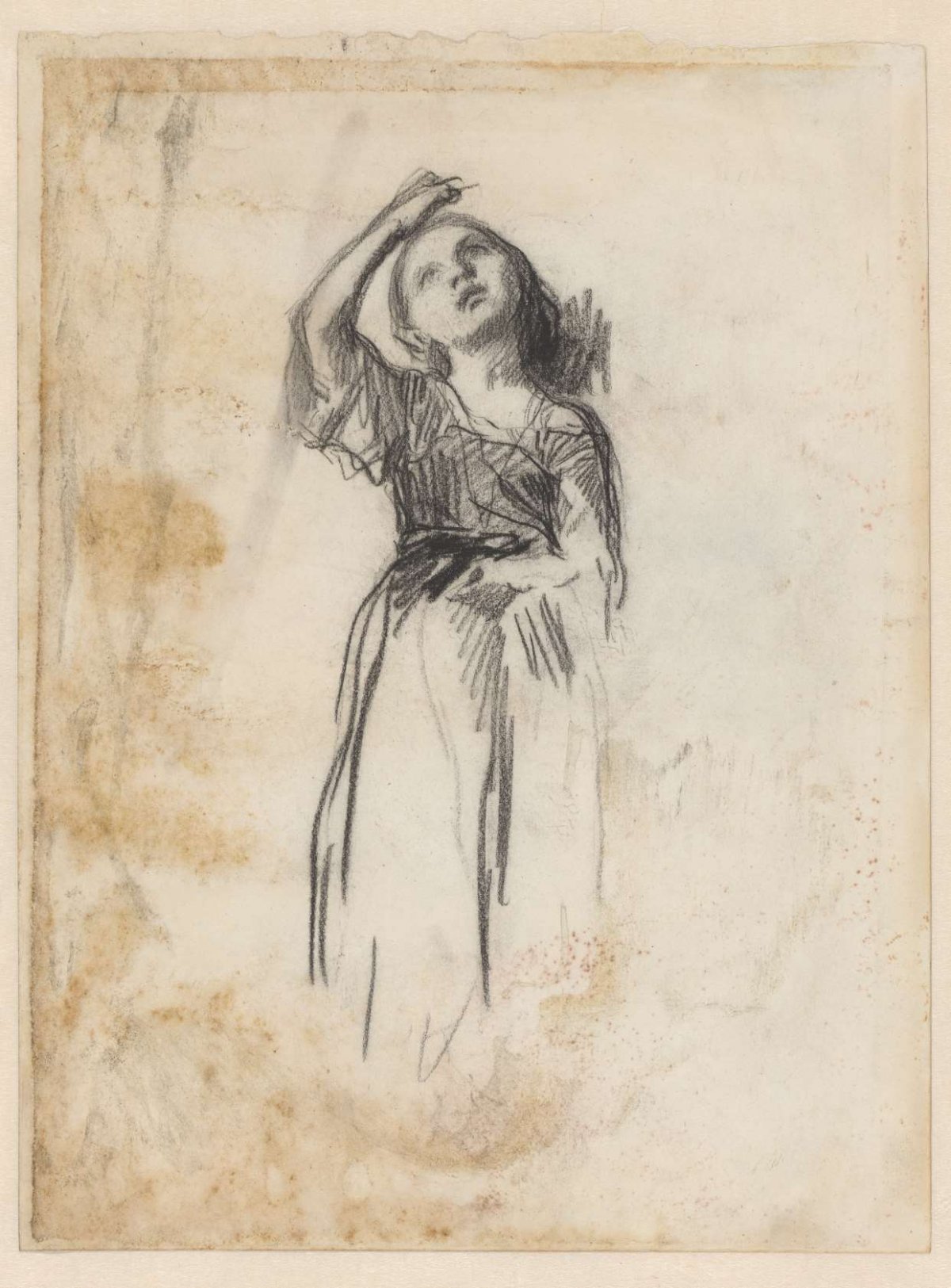 Study of a standing girl with raised arm, Matthijs Maris, after 1849 - before 1917