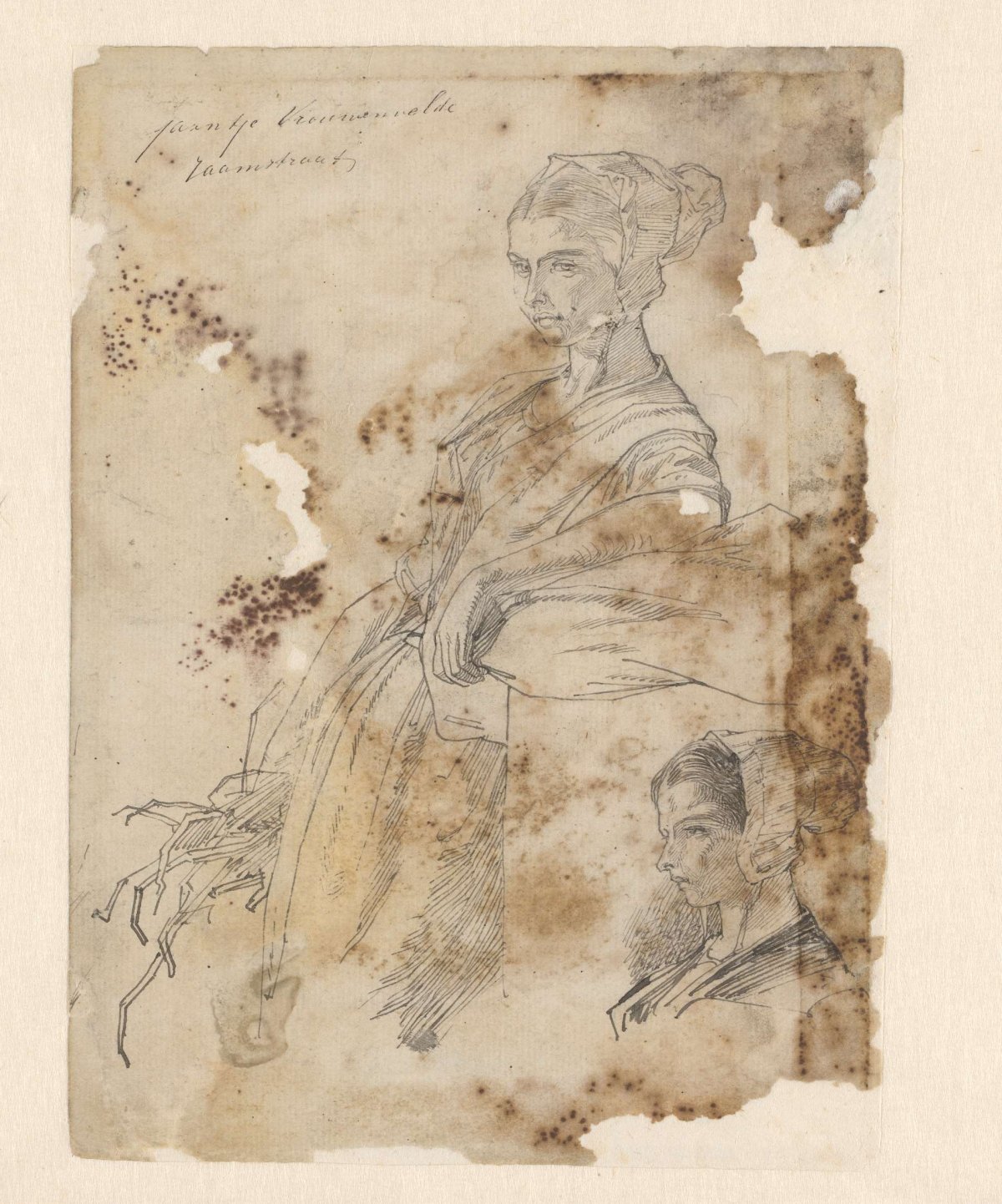 Two studies of a girl wearing a linen cape, Matthijs Maris, after 1849 - before 1917