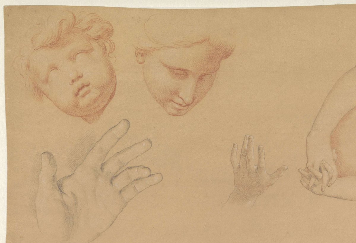 Study sheet with heads and hands, Giuseppe Bottani, c. 1727 - c. 1784