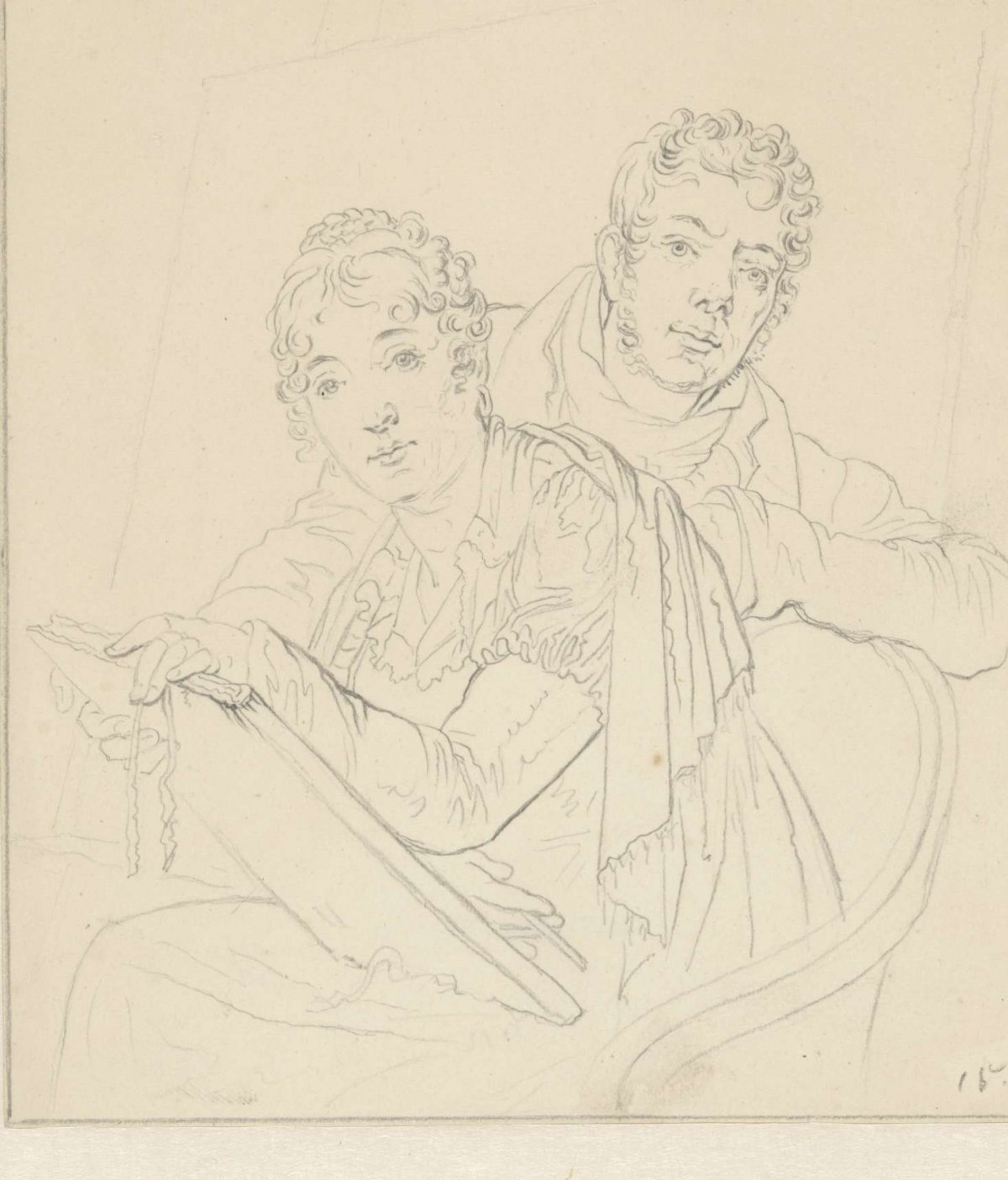 Self-portrait of Louis Moritz with his wife Anna Reijermans, Louis Moritz, c. 1810
