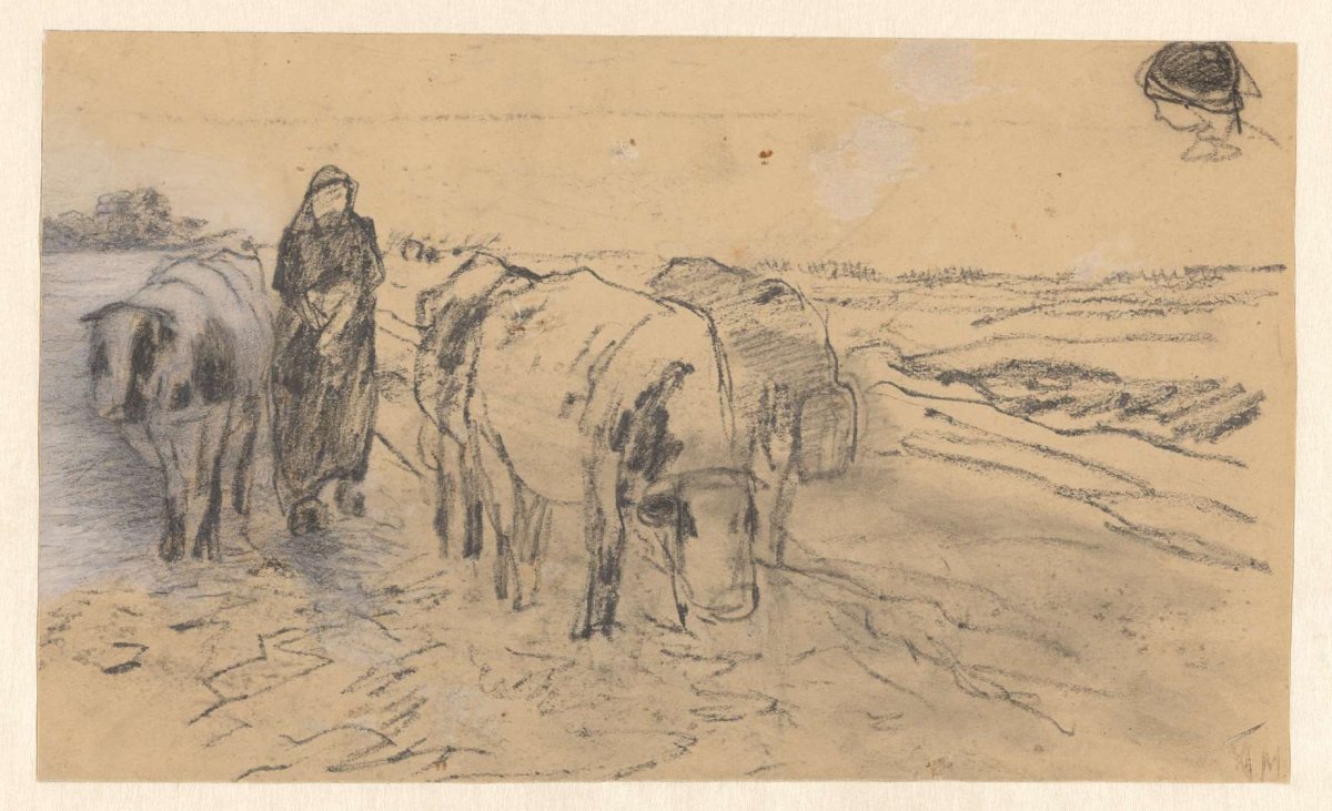 Landscape with cows and a shepherdess, Anton Mauve, 1879 - 1884
