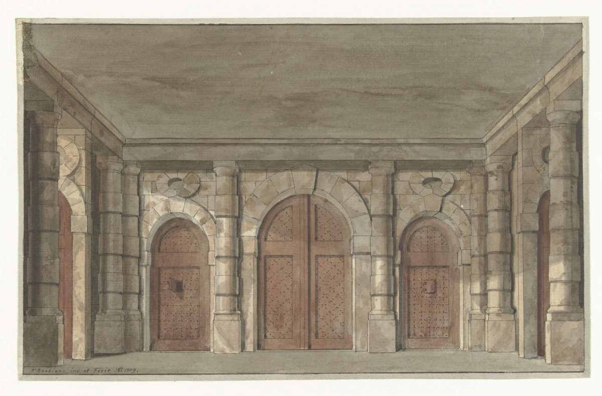 Design for a stage set of a prison vestibule (?), Pieter Barbiers (I), 1779
