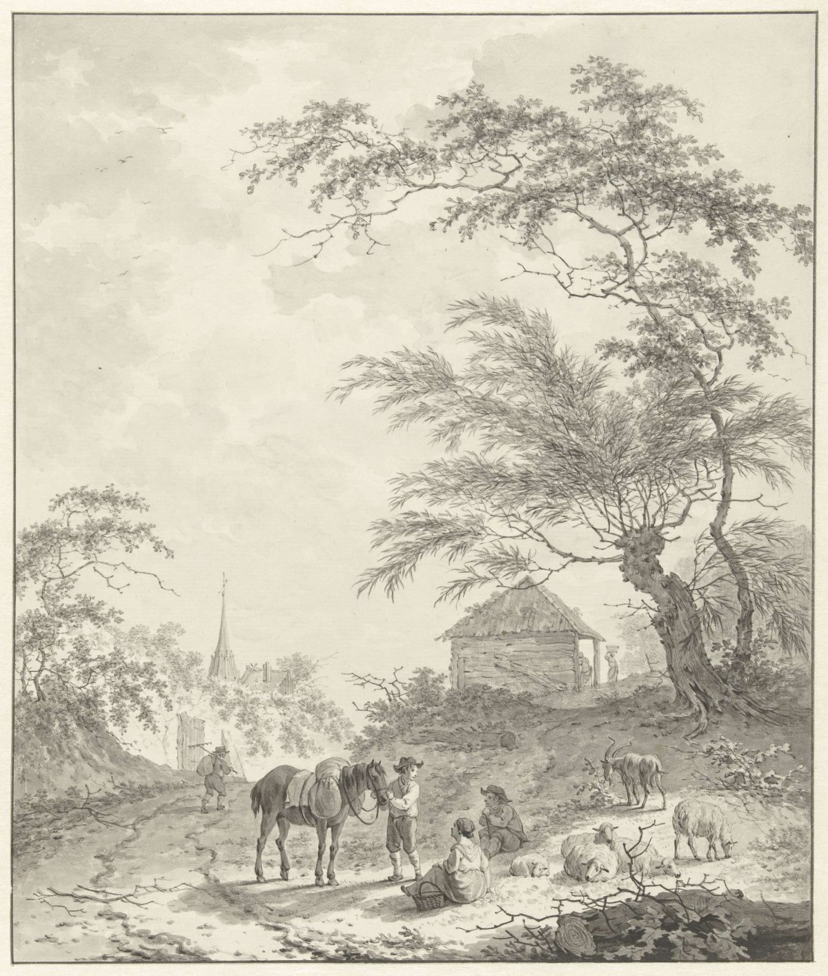 Landscape with figures along a road, Daniël Dupré, 1785