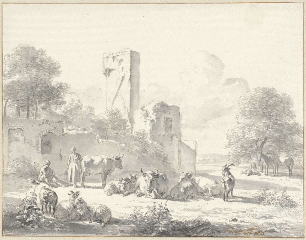 Landscape with cattle and ruin, Jan van Ravenswaay, 1823