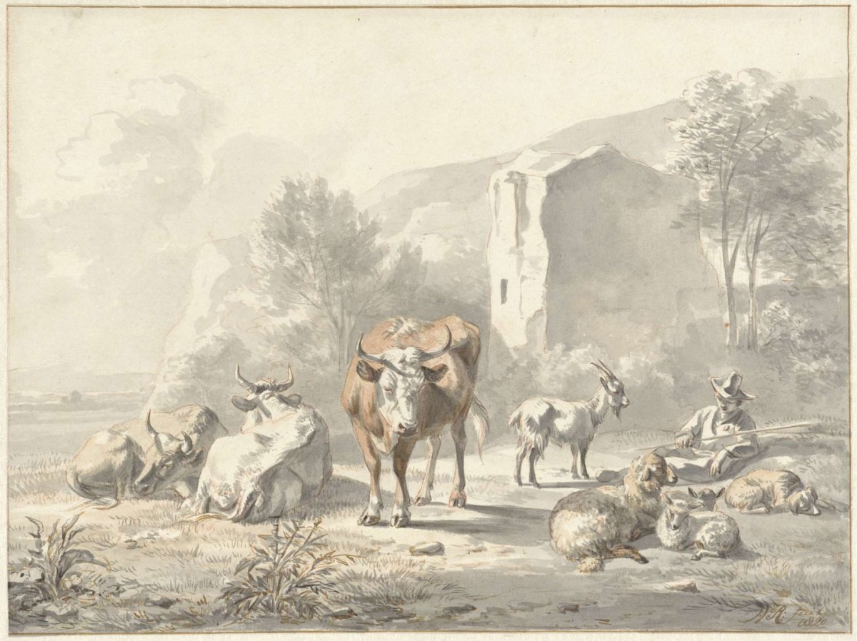 Landscape with cattle and ruin, Jan van Ravenswaay, 1820