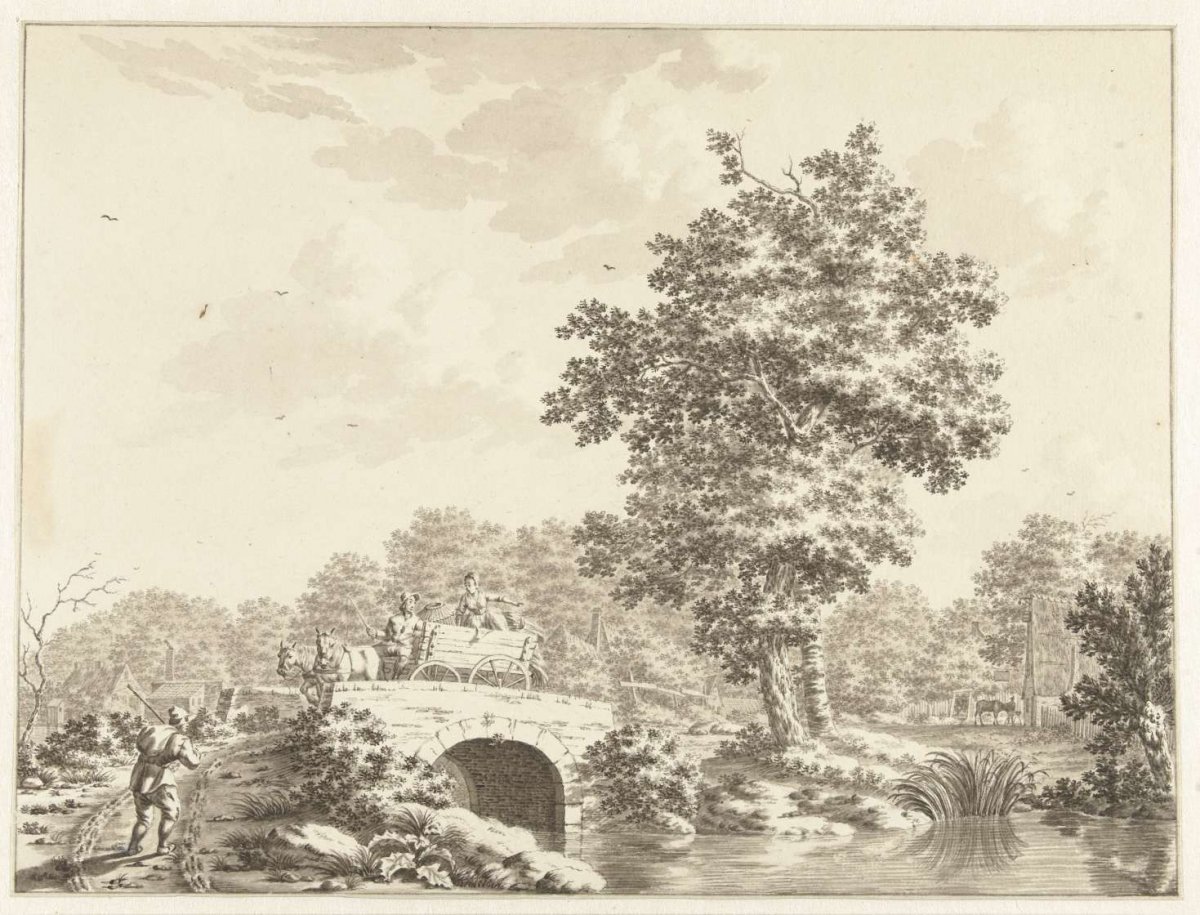 Landscape with a cart on a stone bridge, Jan Bruyn, 1779