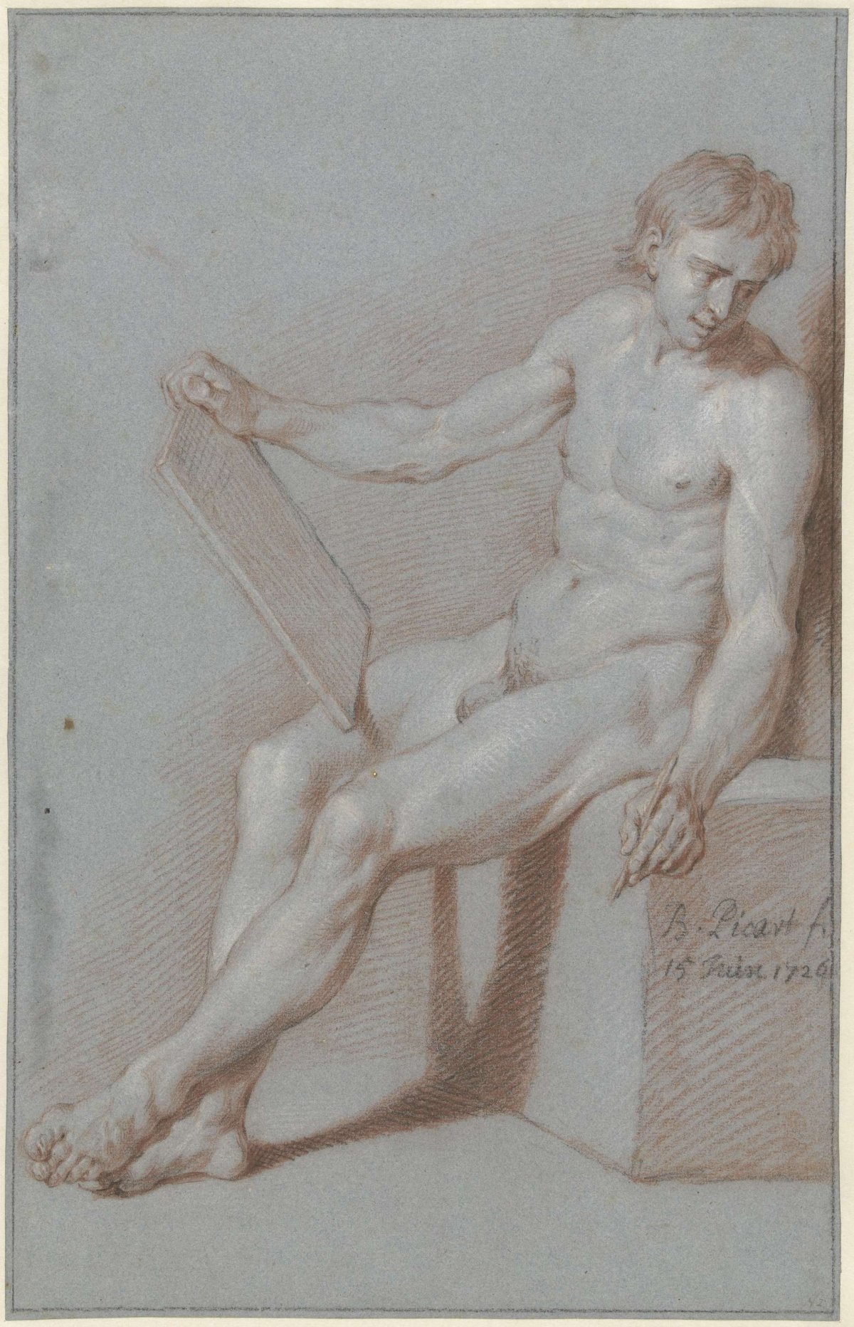 Seated academically, as a draftsman, Bernard Picart, 1726