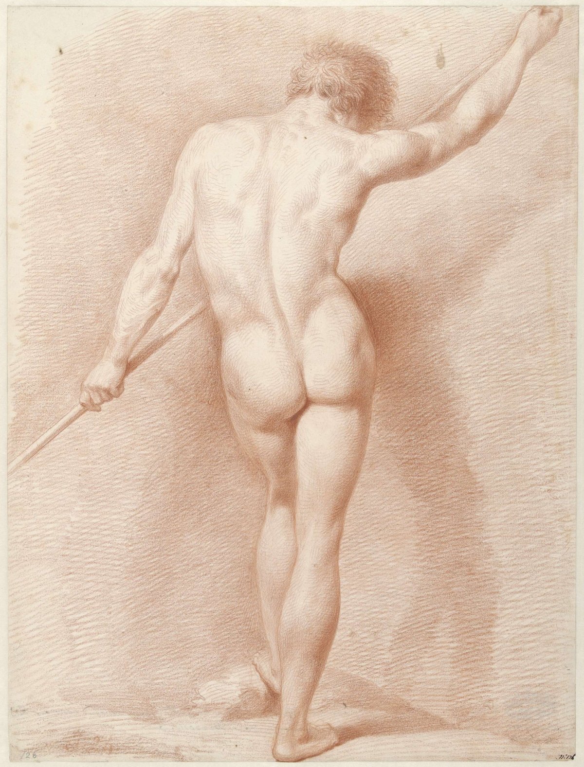 Standing male nude, viewed from the back, Jacob Ernst Marcus, 1802