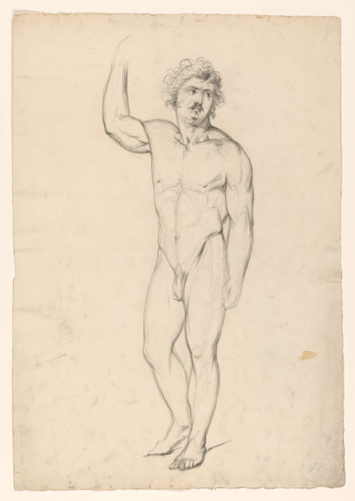 Standing male nude, viewed from the front, A. Waterloo, c. 1826