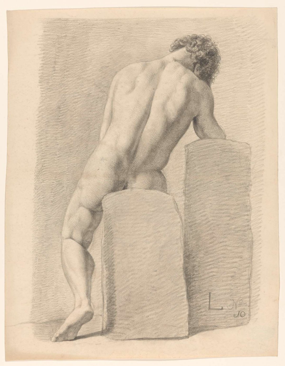 Seated male nude, viewed from the back, A. Waterloo, c. 1812