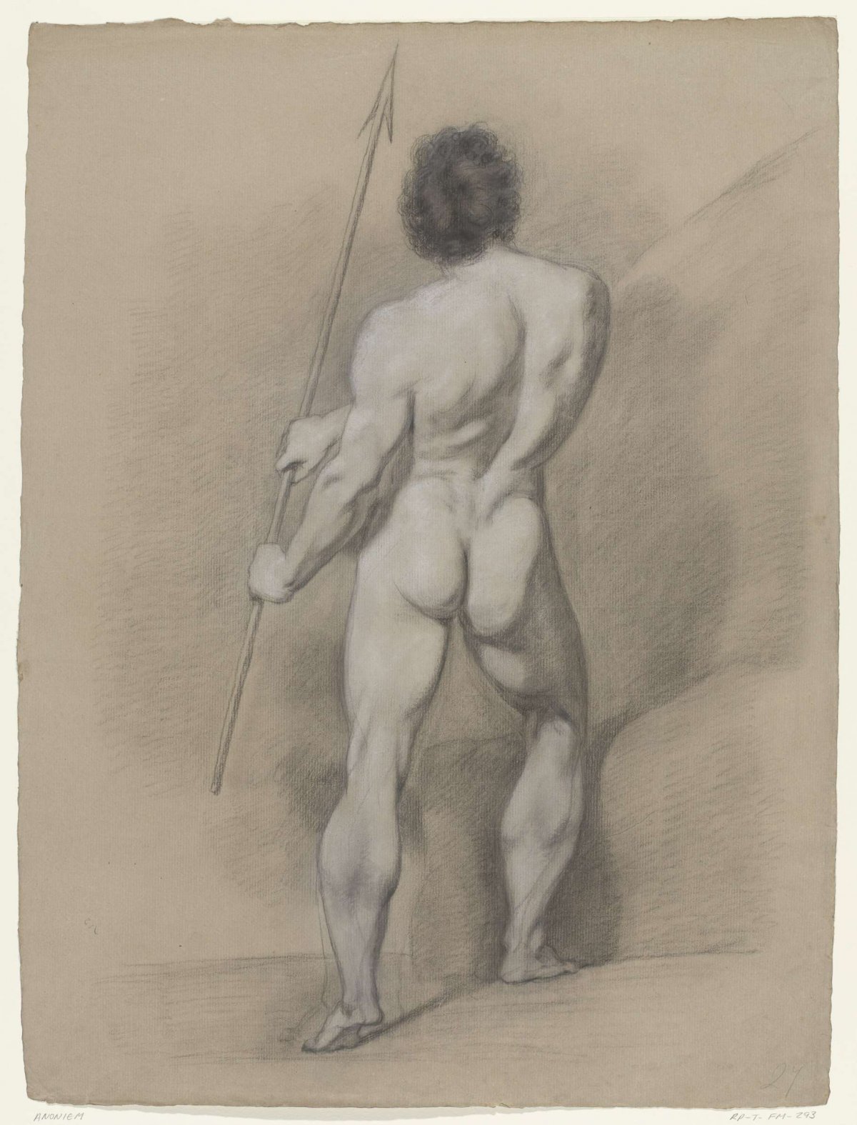 Standing male nude with spear, from behind, anonymous, 1826