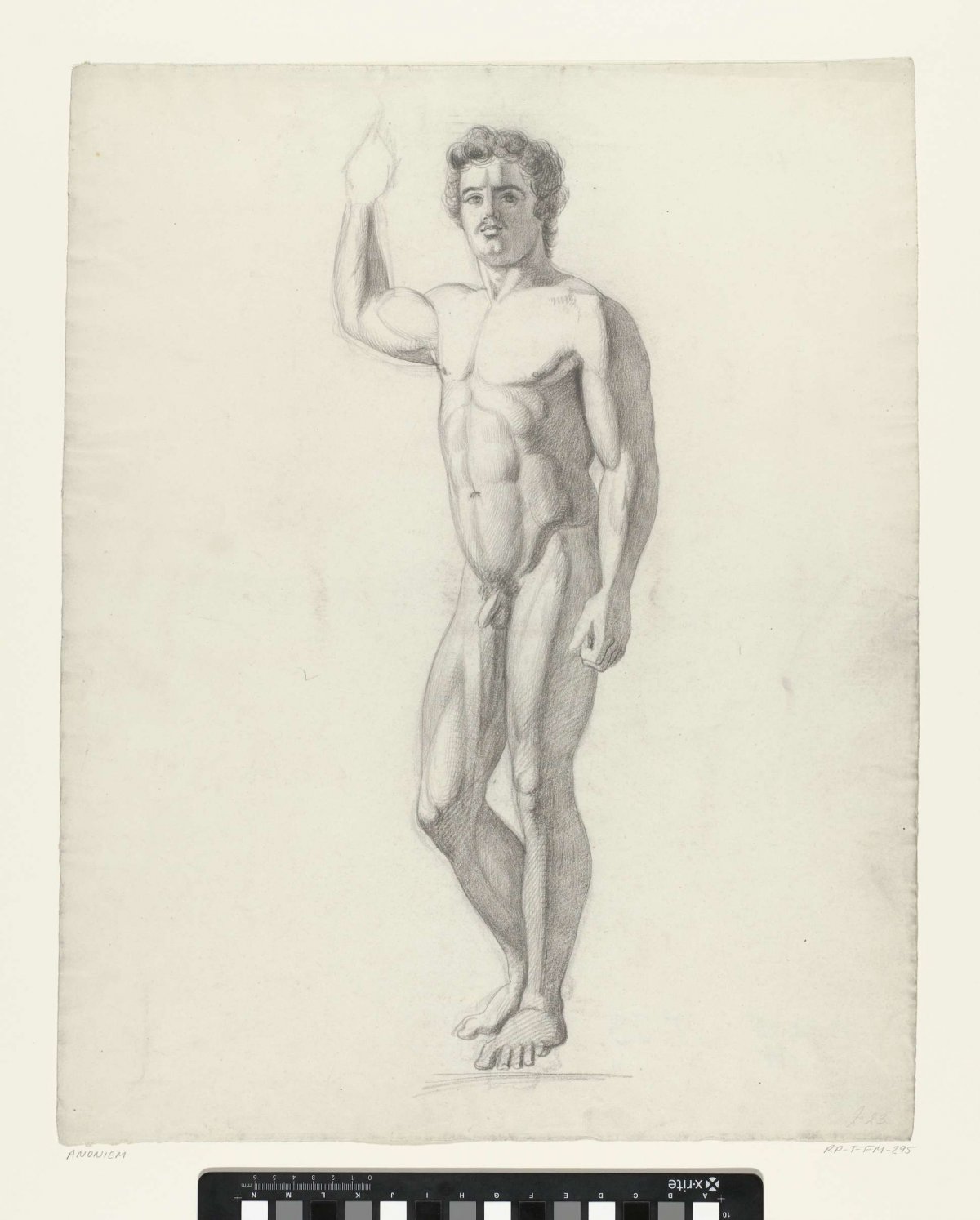 Standing male nude with raised arm, to left, anonymous, 1826