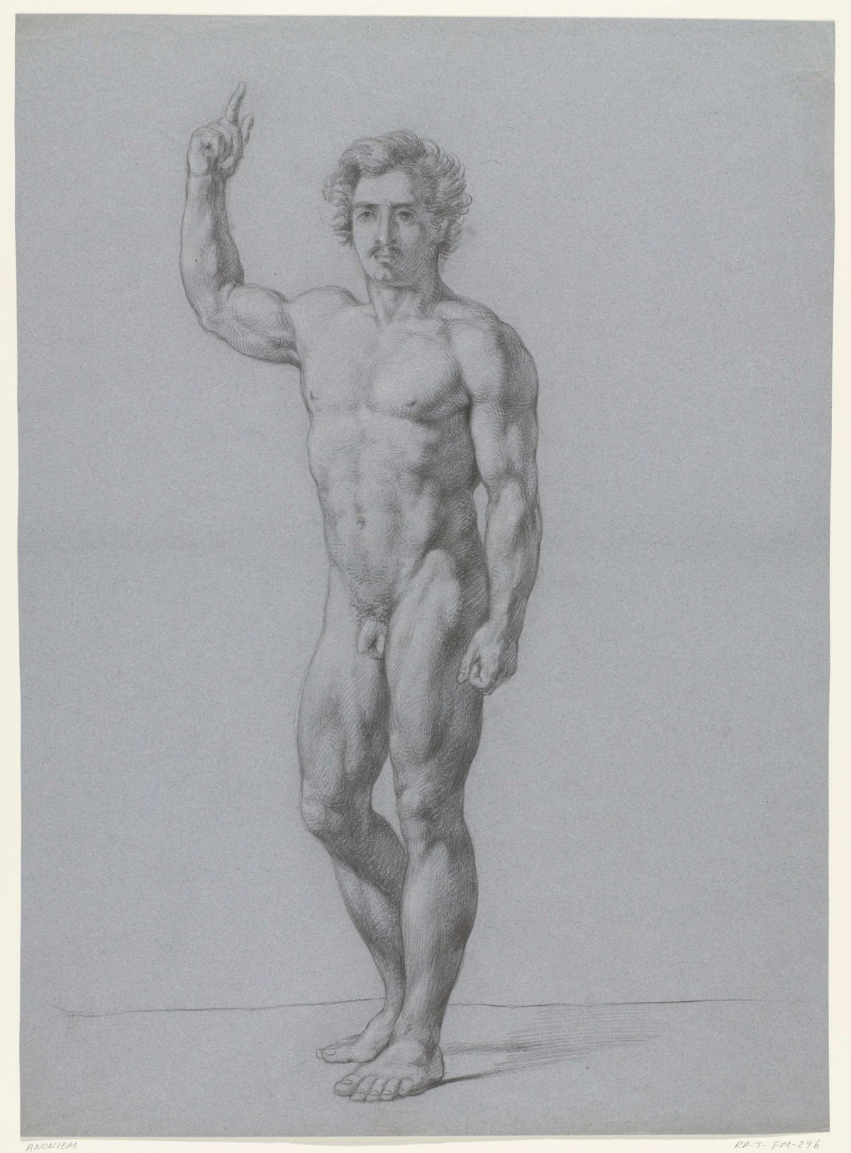Standing male nude with raised arm, to left, anonymous, 1826