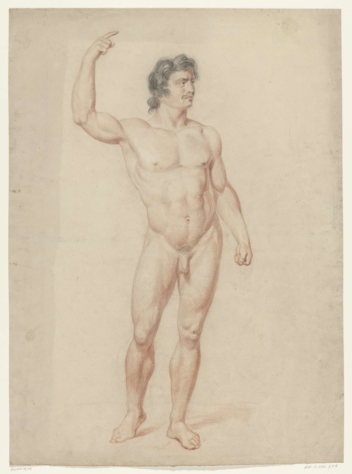 Standing male nude with raised arm, to right, anonymous, 1826