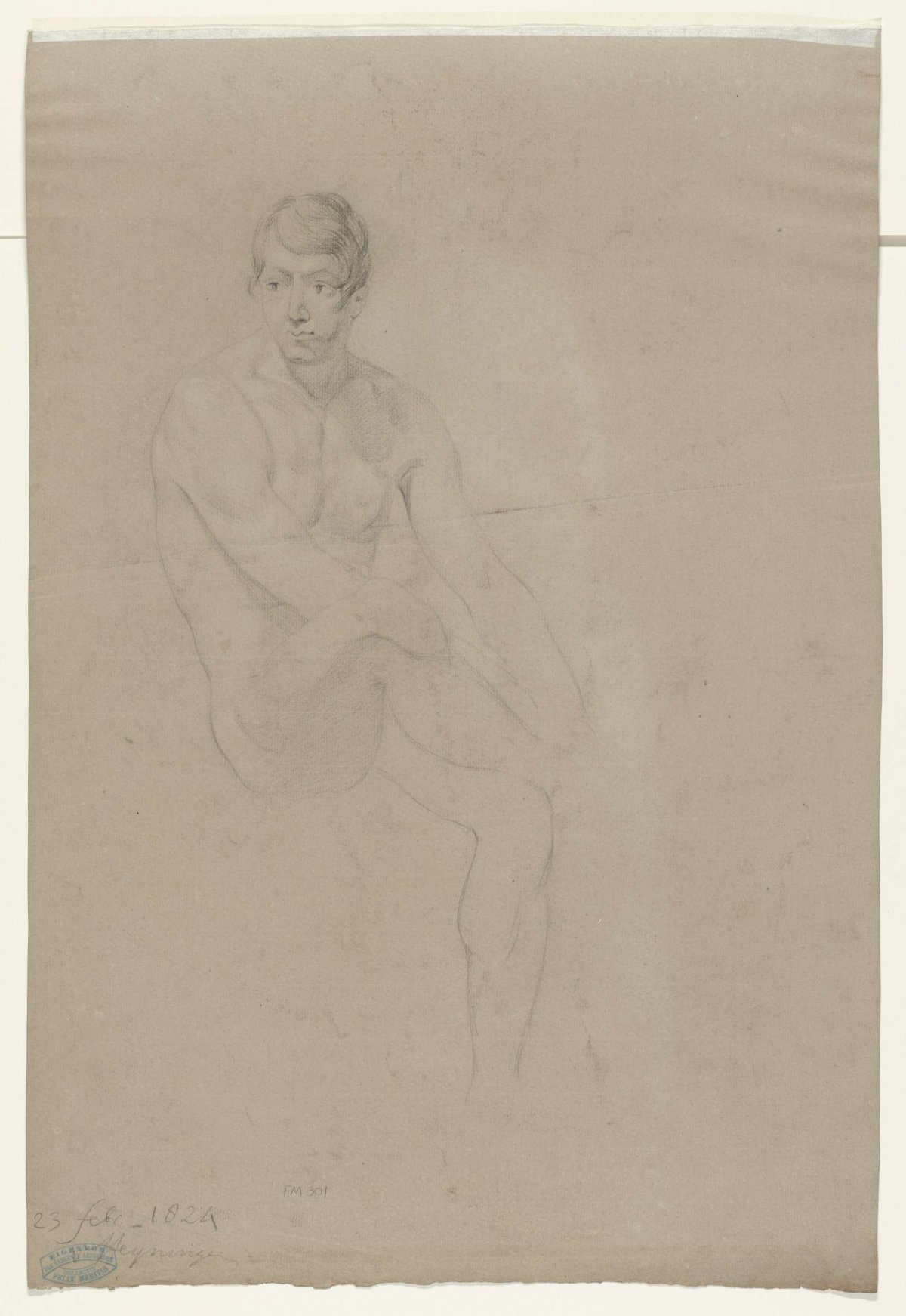 Sketch of a seated male nude, anonymous, 1824