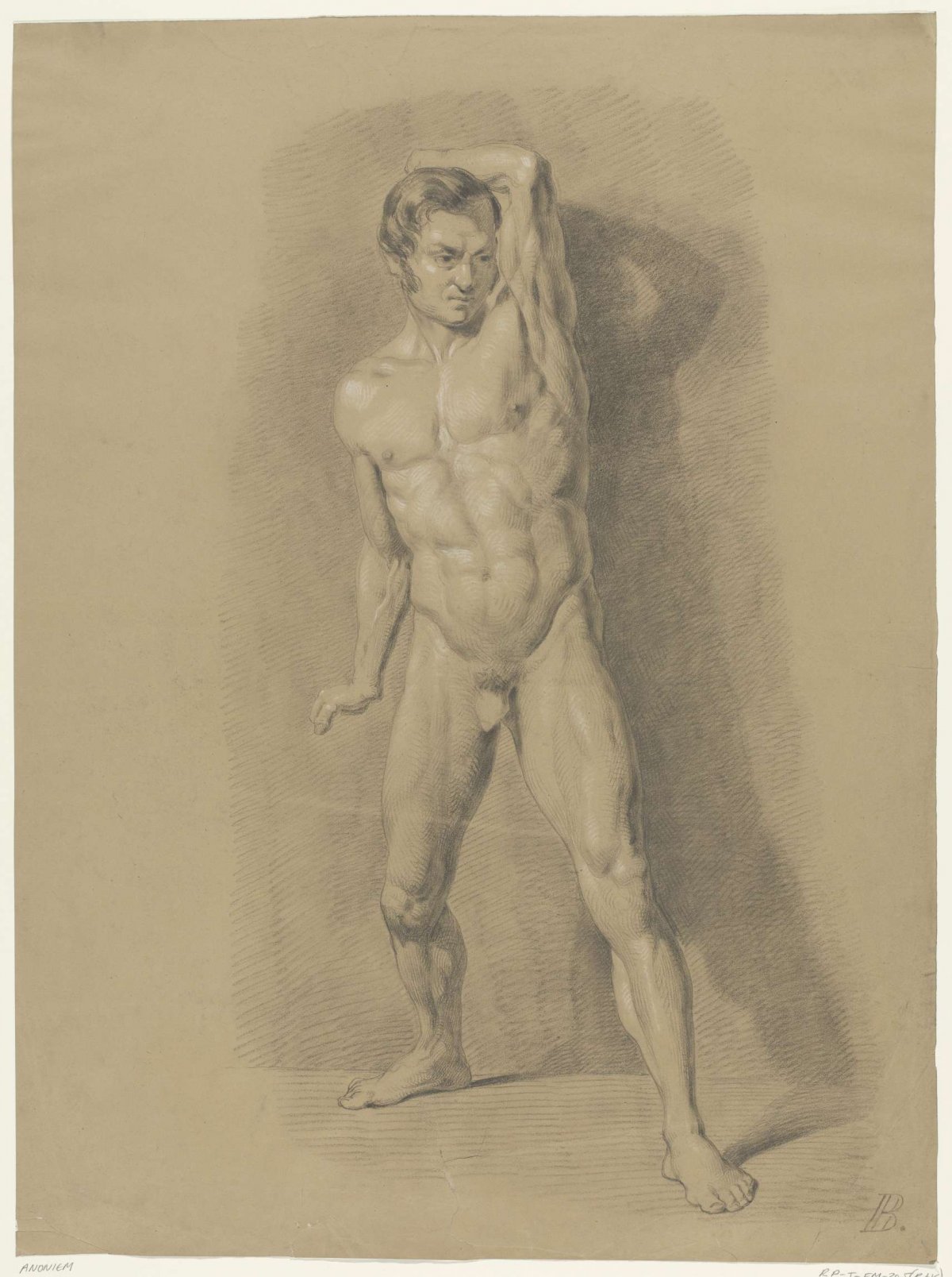 Standing male nude, from the front, anonymous, 1842
