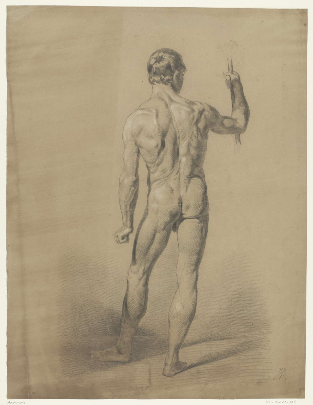 Standing male nude, seen from behind, anonymous, 1842