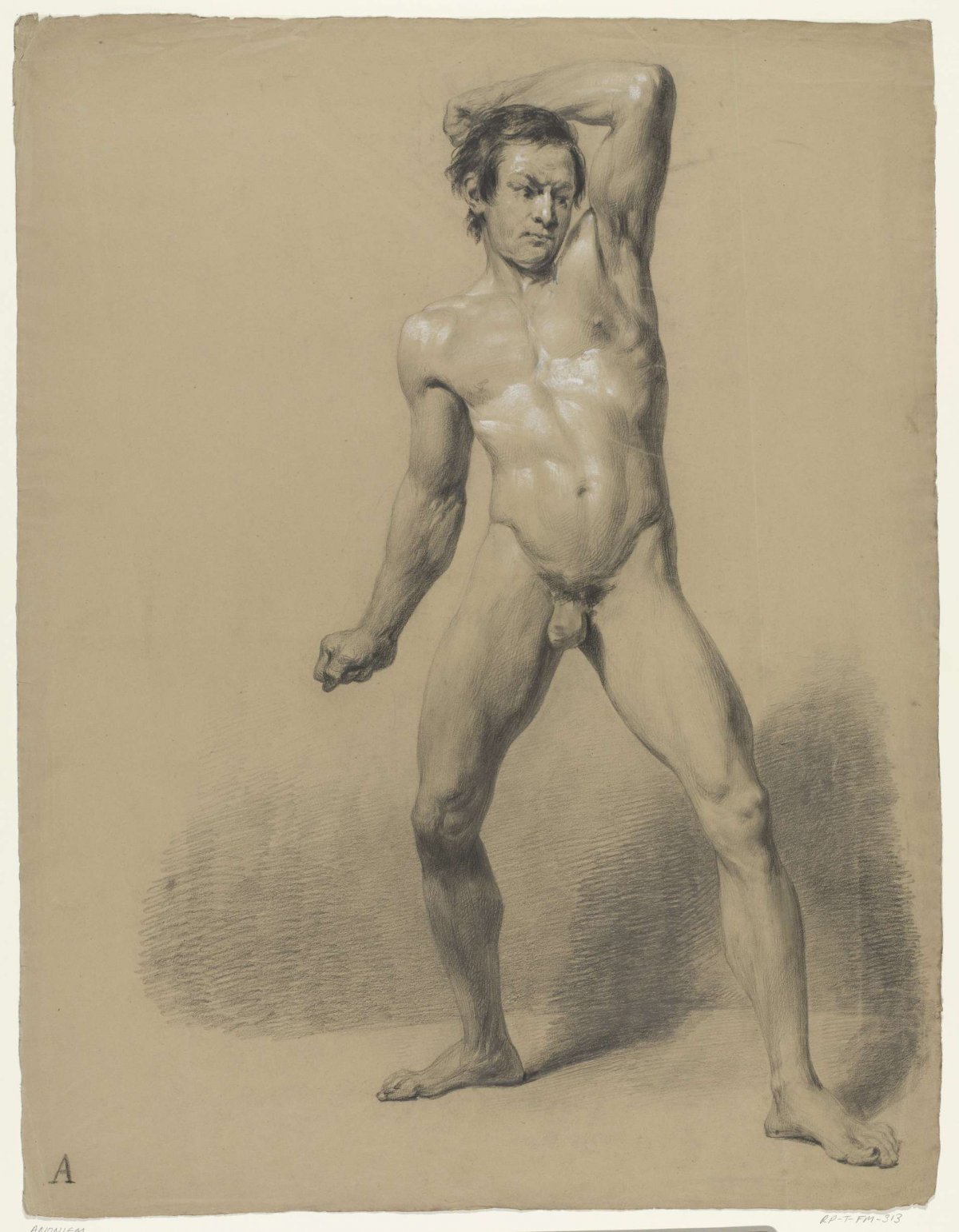 Standing male nude with clenched fists, anonymous, 1842