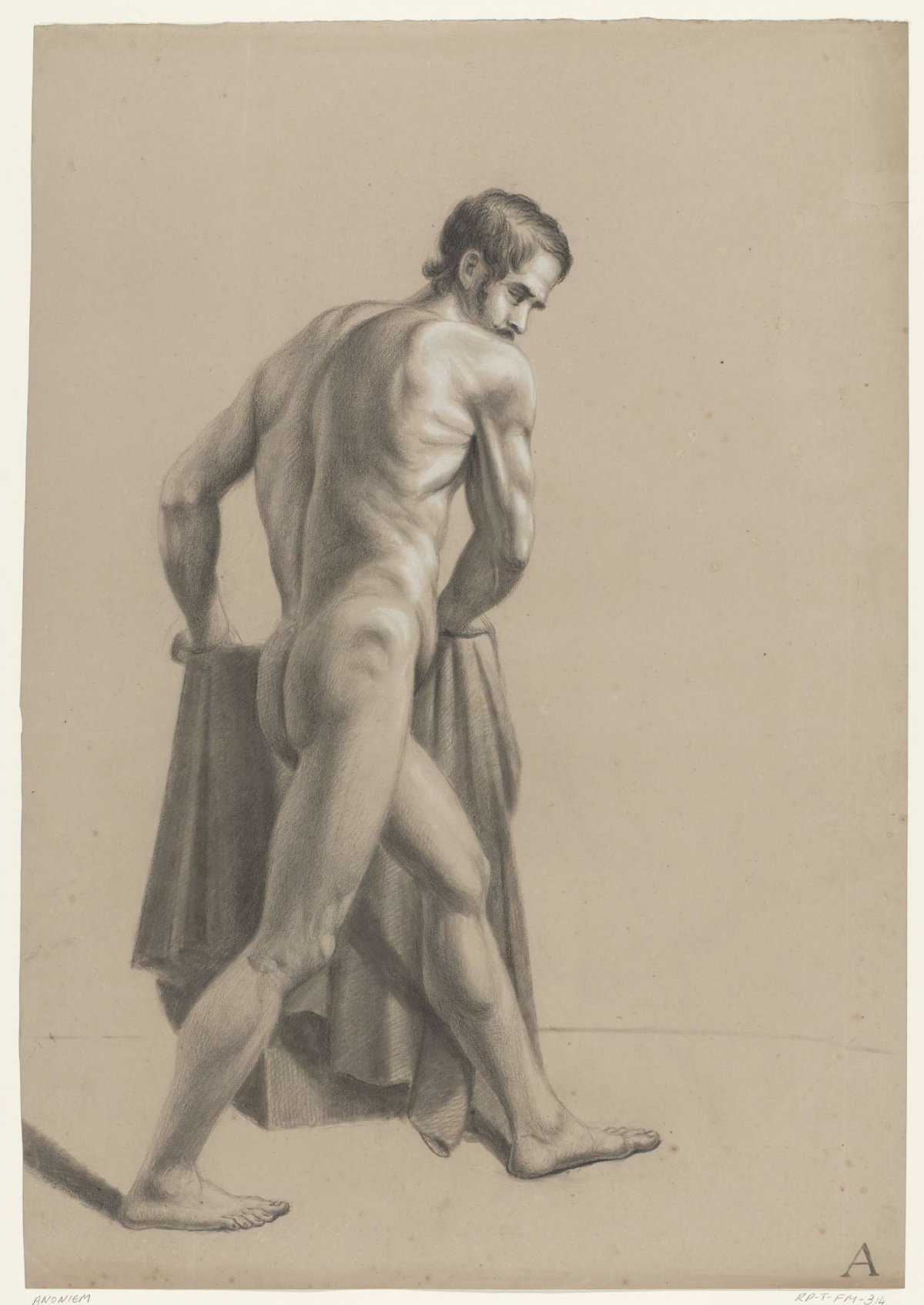 Standing male nude, as a bullfighter, anonymous, 1840