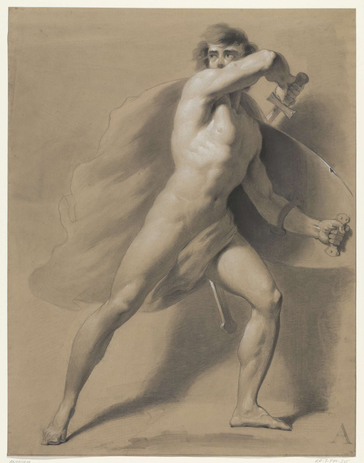 Standing male nude, as a warrior, anonymous, 1833