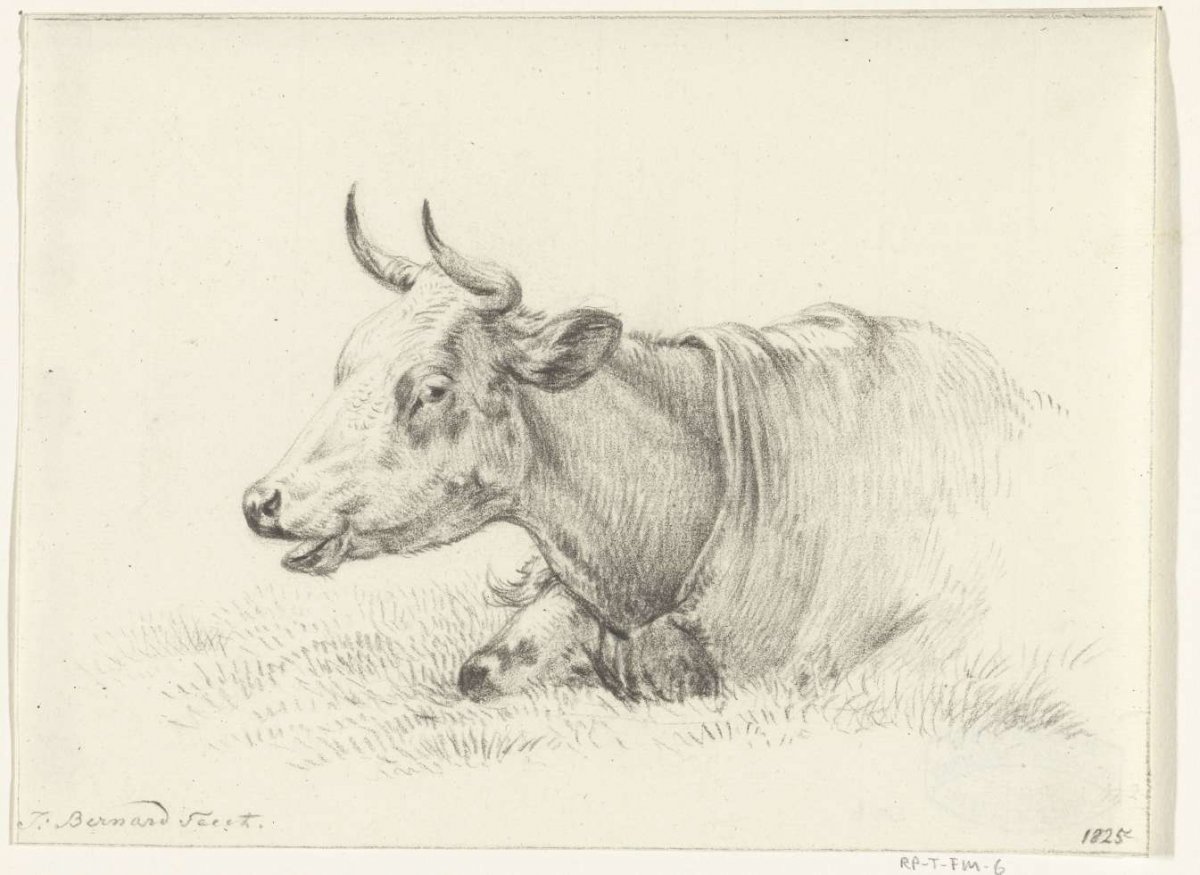 Reclining cow, to the left, Jean Bernard, 1825