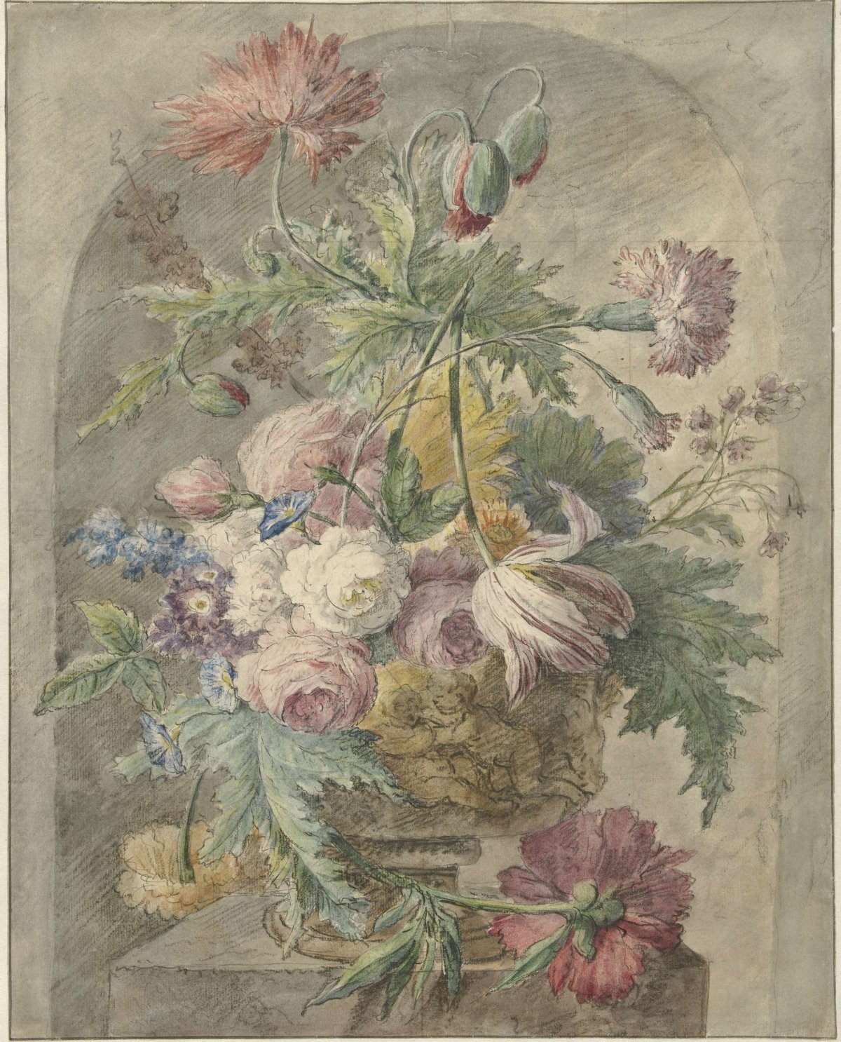 Flowers in a vase, anonymous, 1700 - 1800