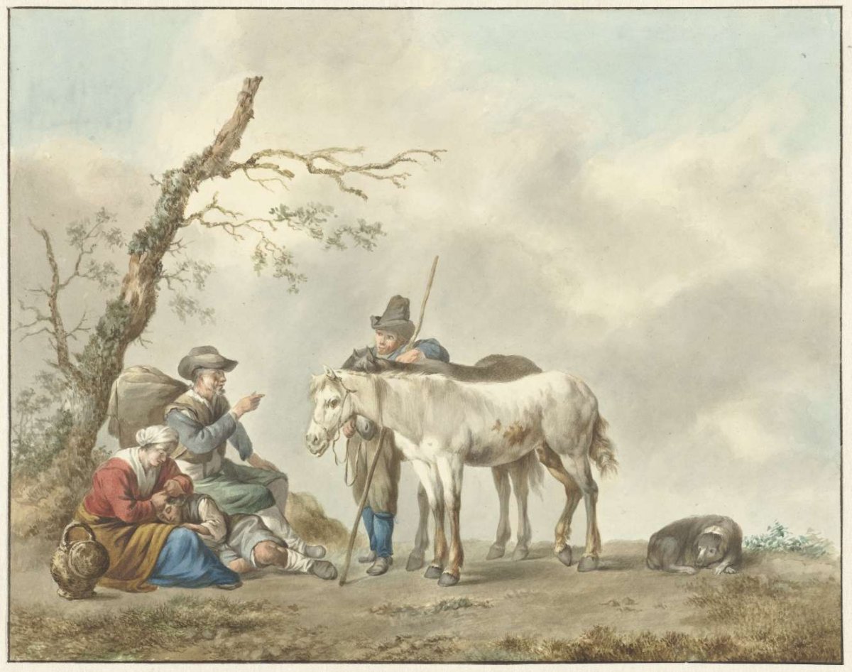 Resting travelers with two horses, Louis Moritz, 1783 - 1850