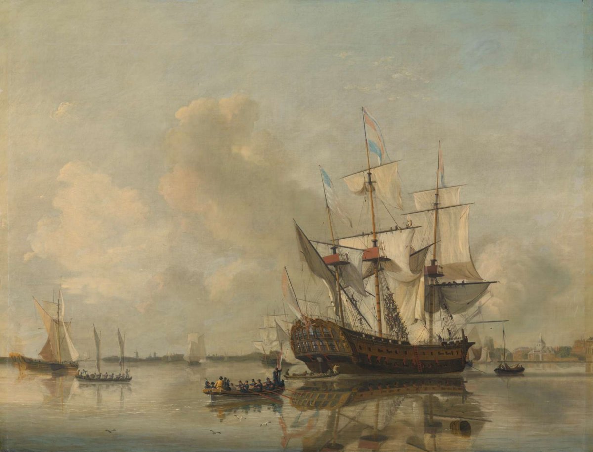 The Navy's Frigate 'Rotterdam' on the Maas off Rotterdam, Nicolaas Baur, 1807