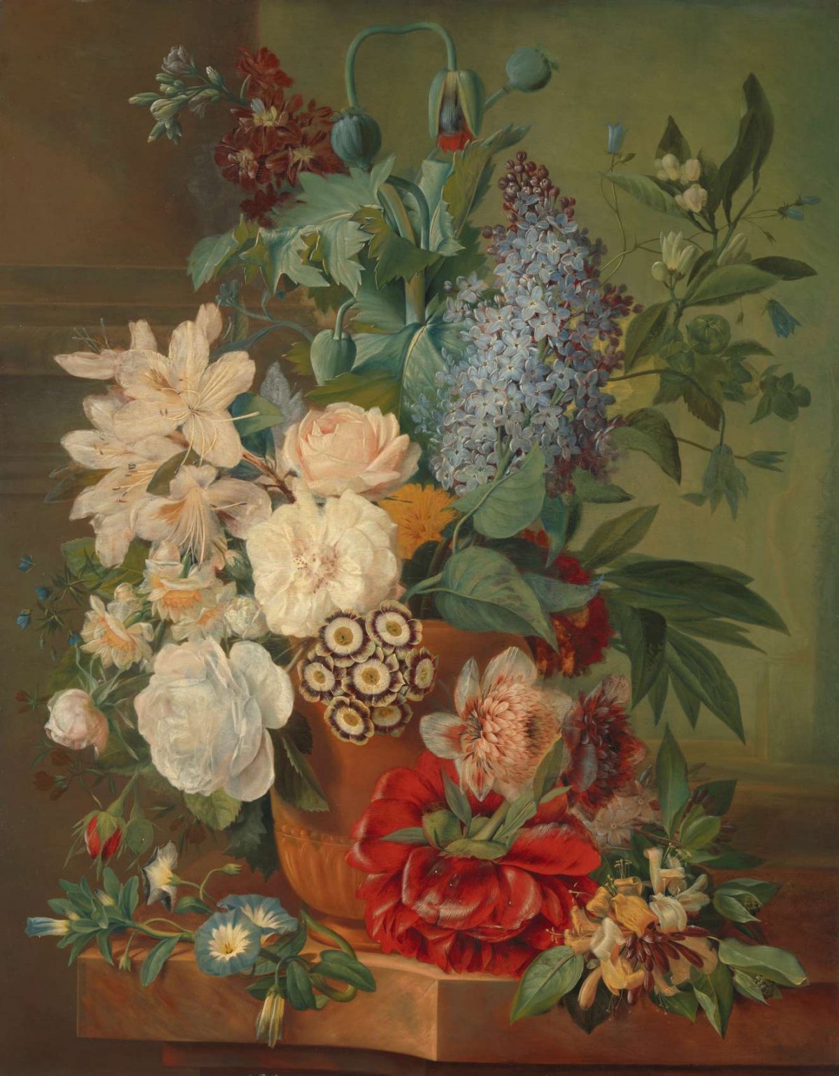 Flowers in a Terra Cotta Vase, Albertus Jonas Brandt, 1810 - 1824