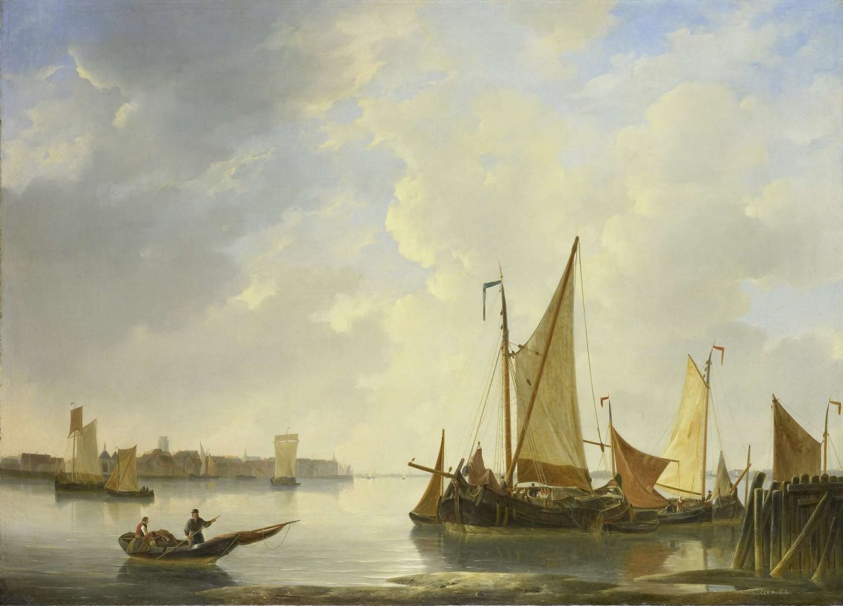 View of Dordrecht seen from Papendrecht, Christiaan Lodewijk Willem Dreibholtz, 1830 - 1837
