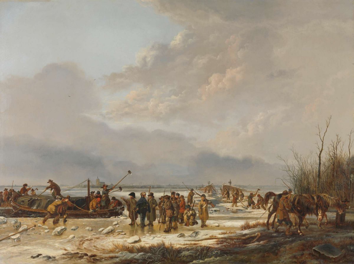 Breaking the Ice on the Karnemelksloot, Naarden, January 1814, Pieter Gerardus van Os, 1814 - 1815