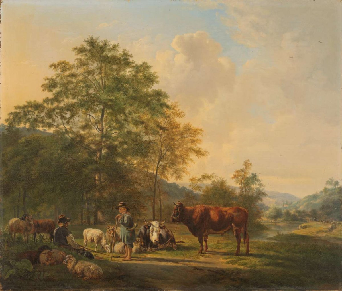 Hilly Landscape with Shepherd, Drover and Cattle, Pieter Gerardus van Os, 1815 - 1839